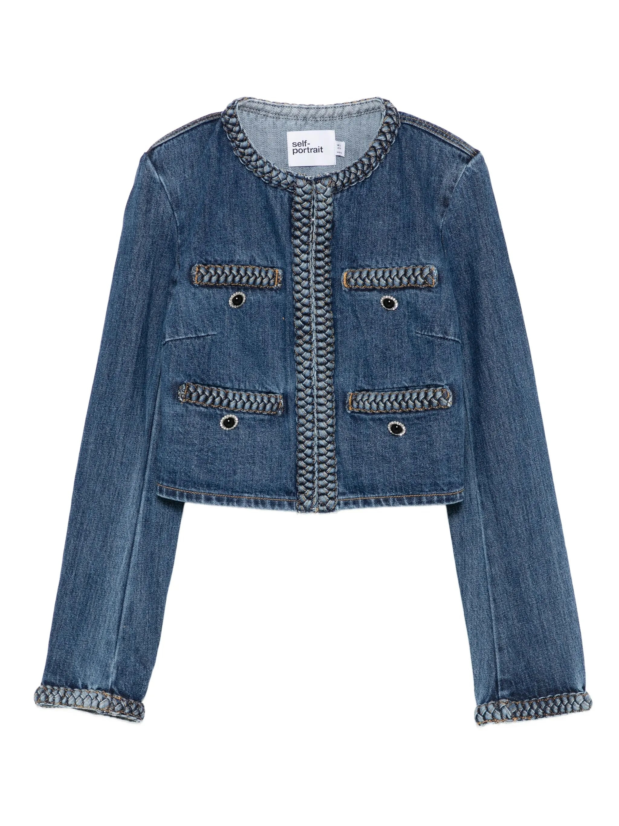 Self-portrait Braided-trim Denim Jacket - 1