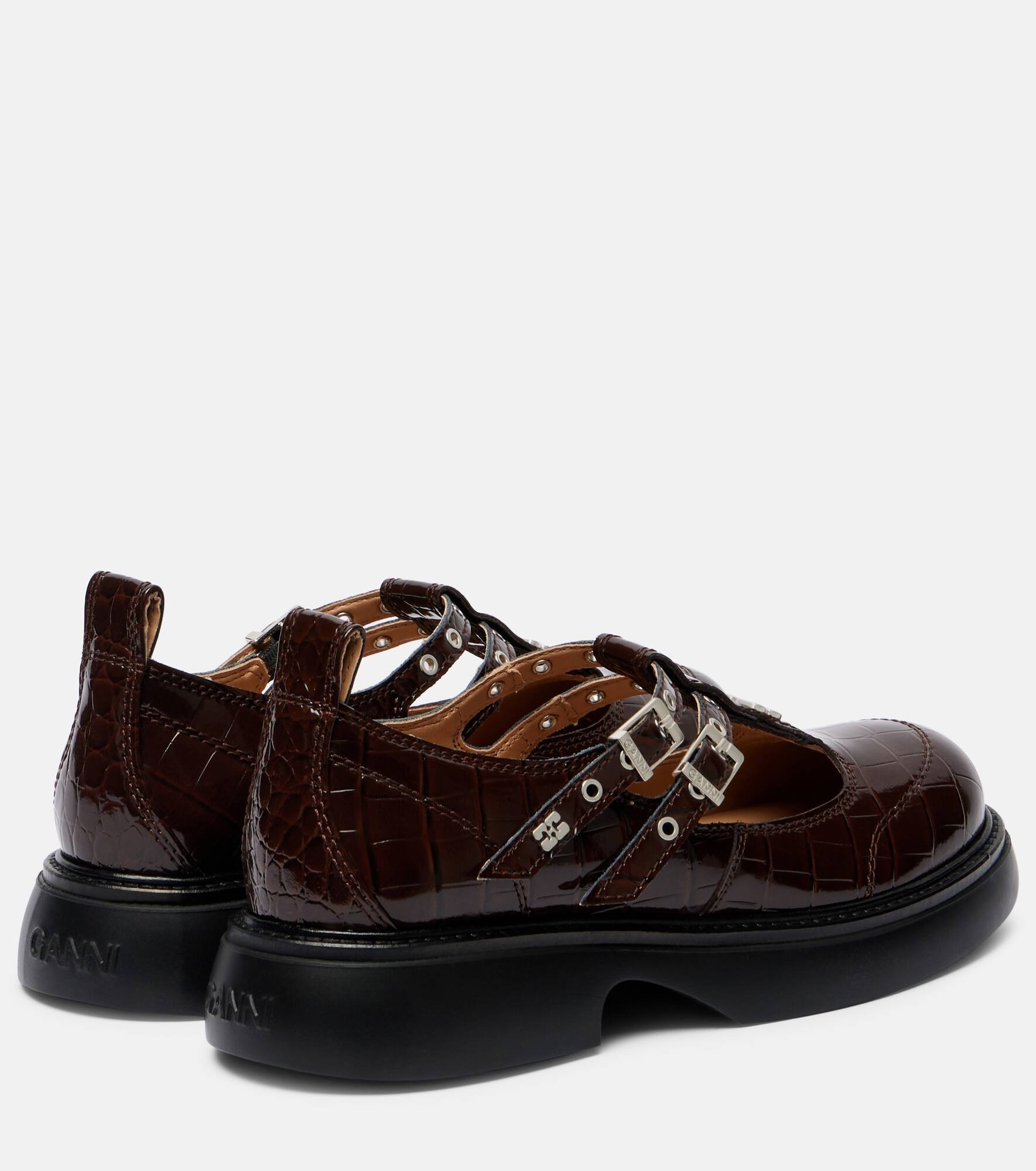 Croc-effect faux leather Mary Jane flats - 2