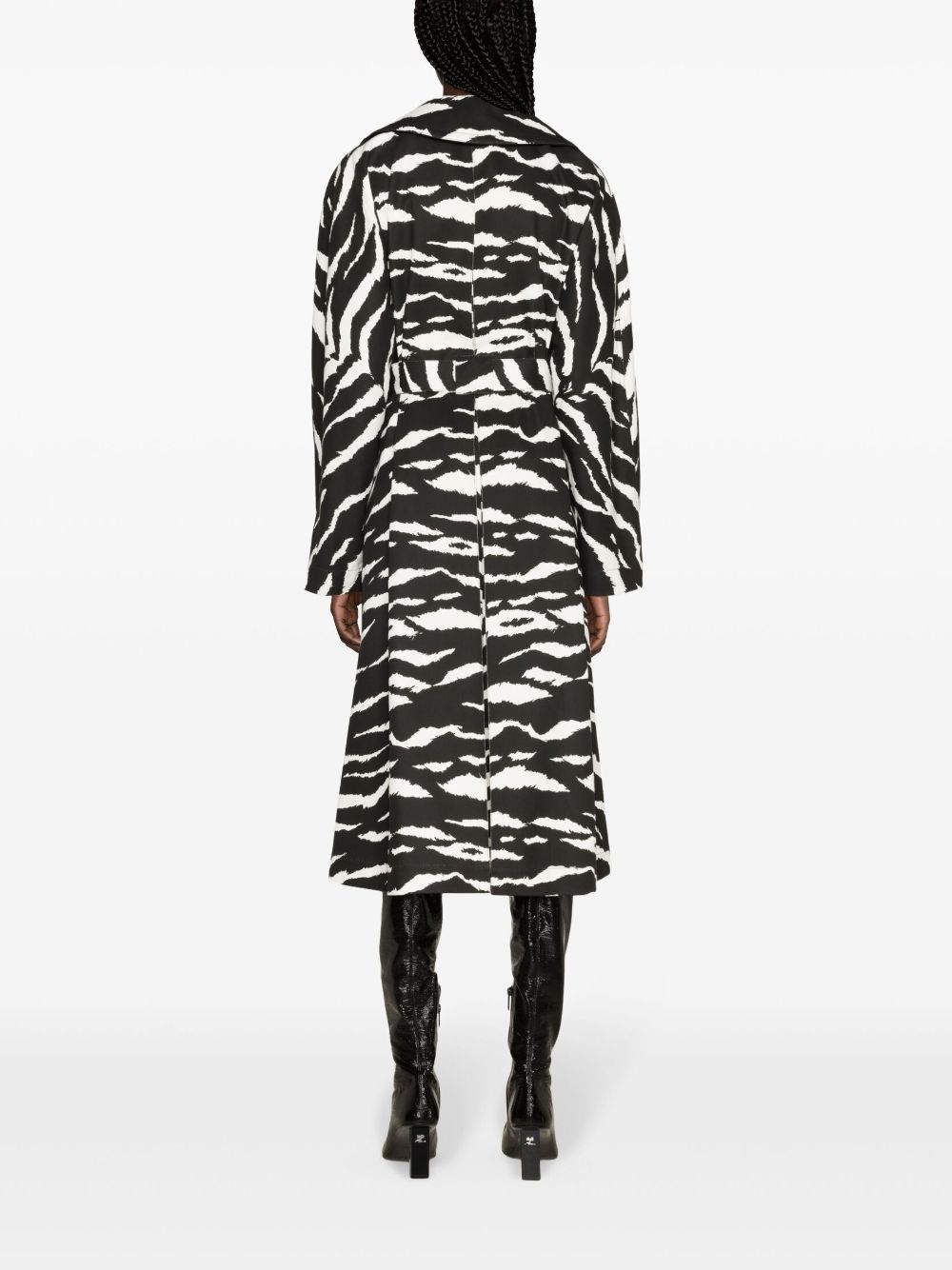 zebra-print denim trench coat - 4