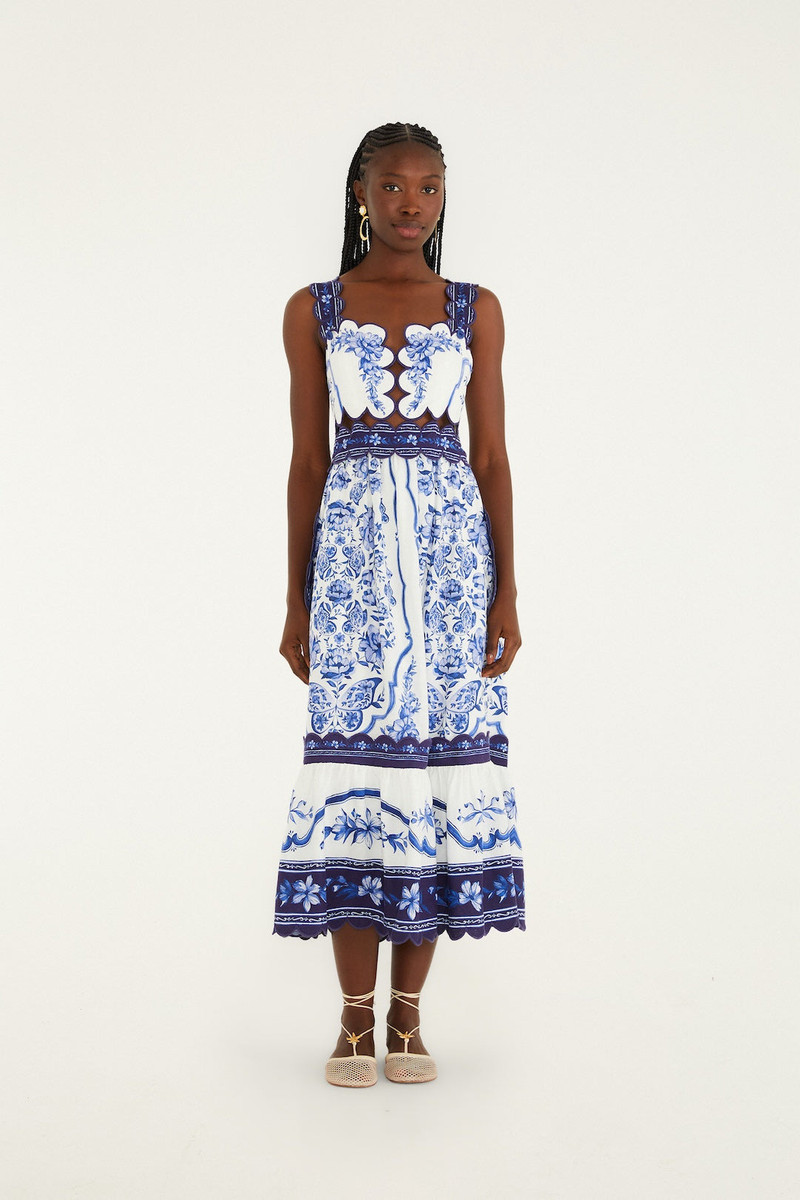 Off-White Porcelain Garden Cut-Out Lenzing Ecovero Euroflax Midi Dress 1