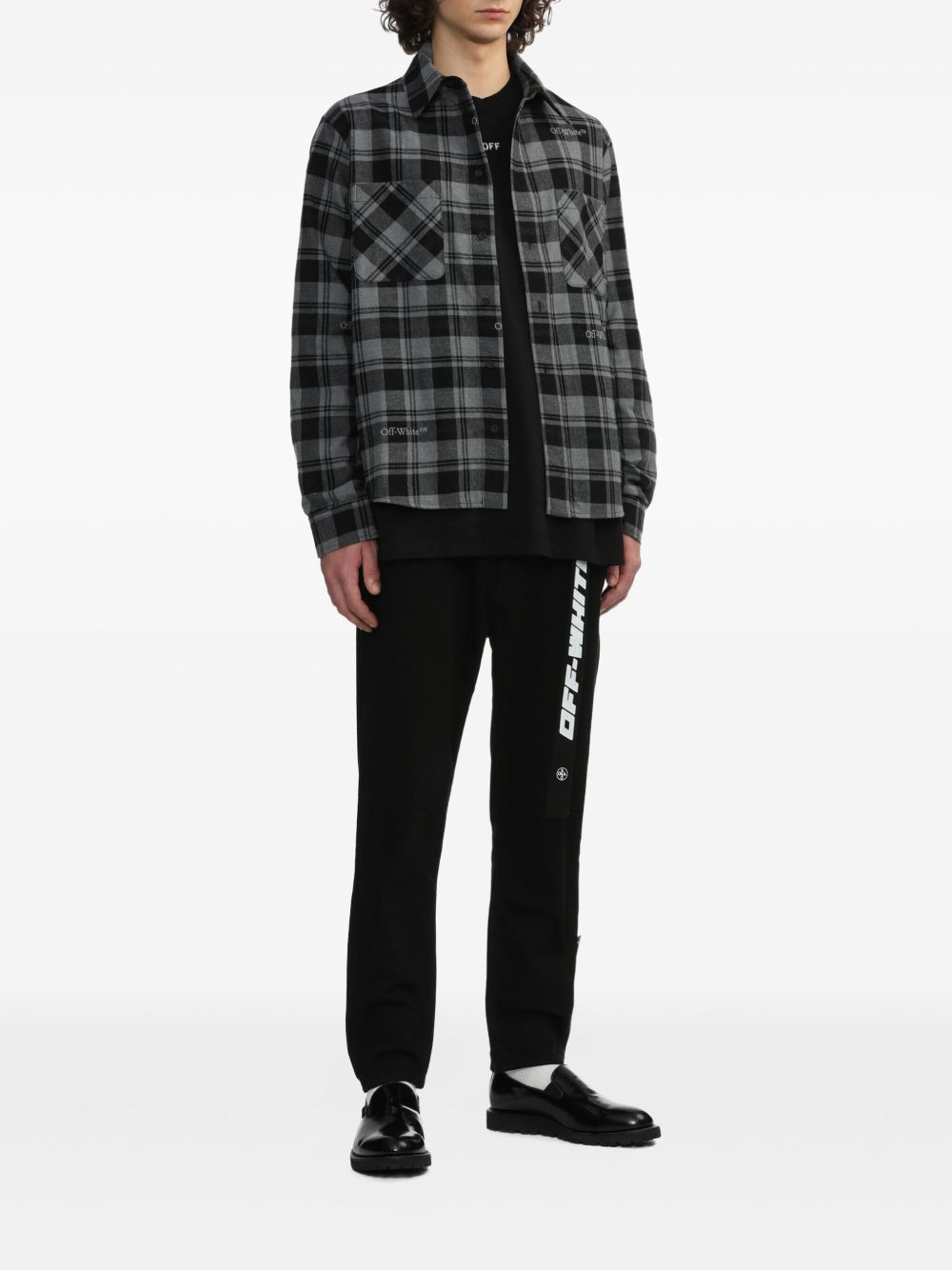 logo-embroidered checked cotton shirt - 2