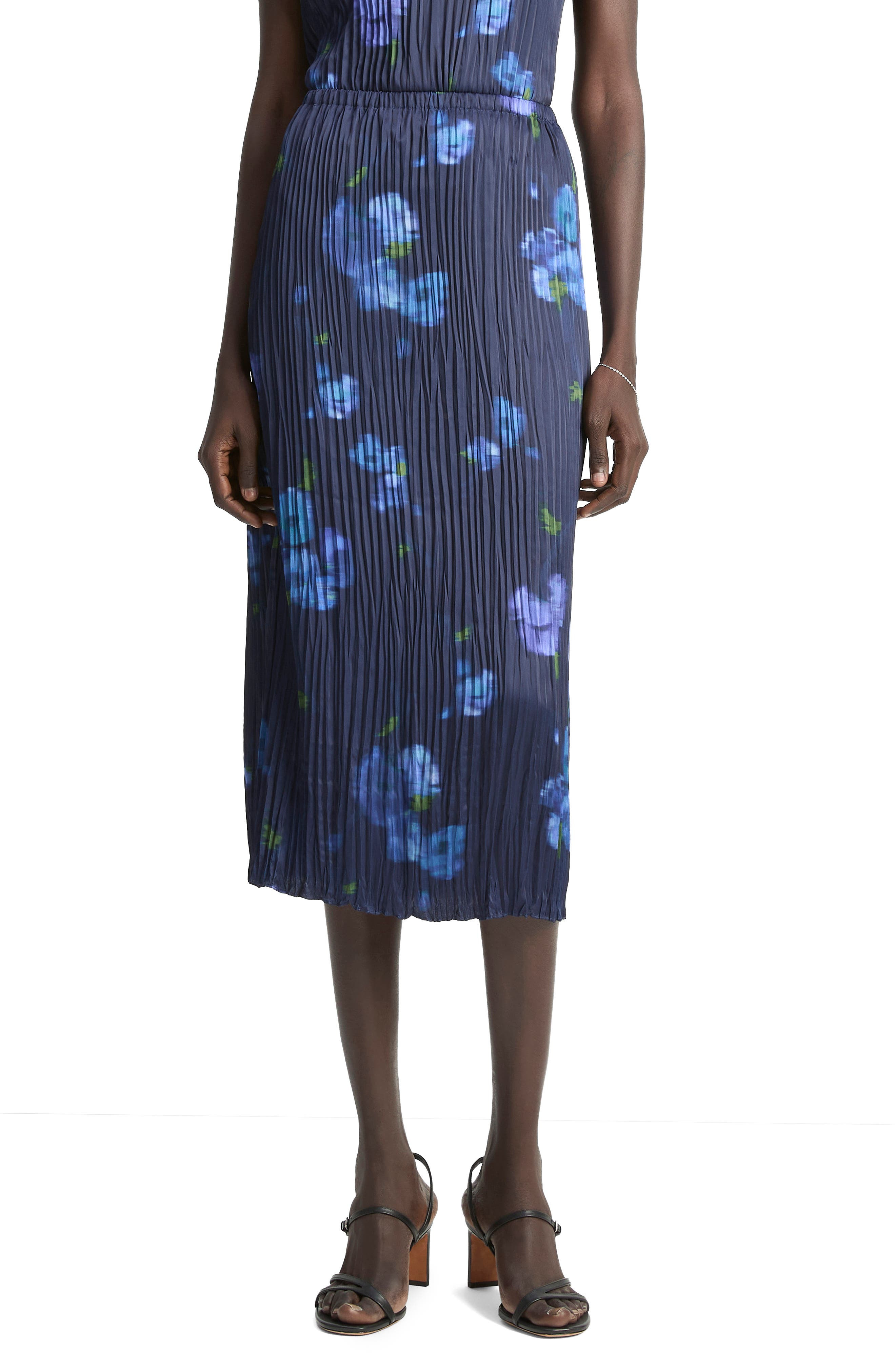 Vince Poppy Blur Pleated Midi Skirt in Midnight at Nordstrom - 1