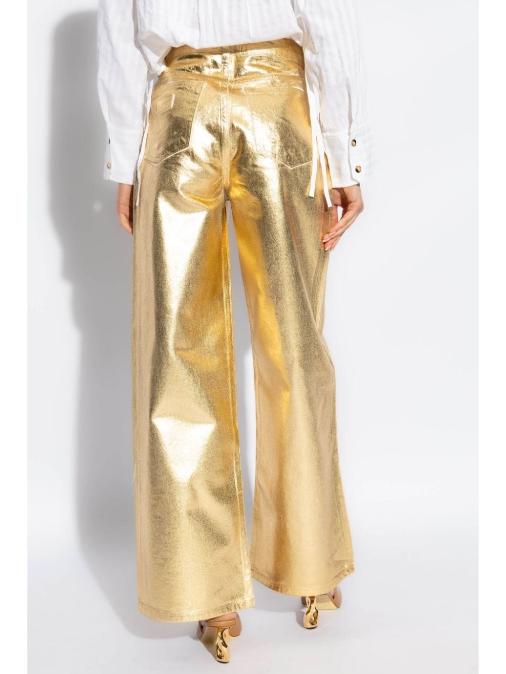 metallic-effect cotton jeans - 4