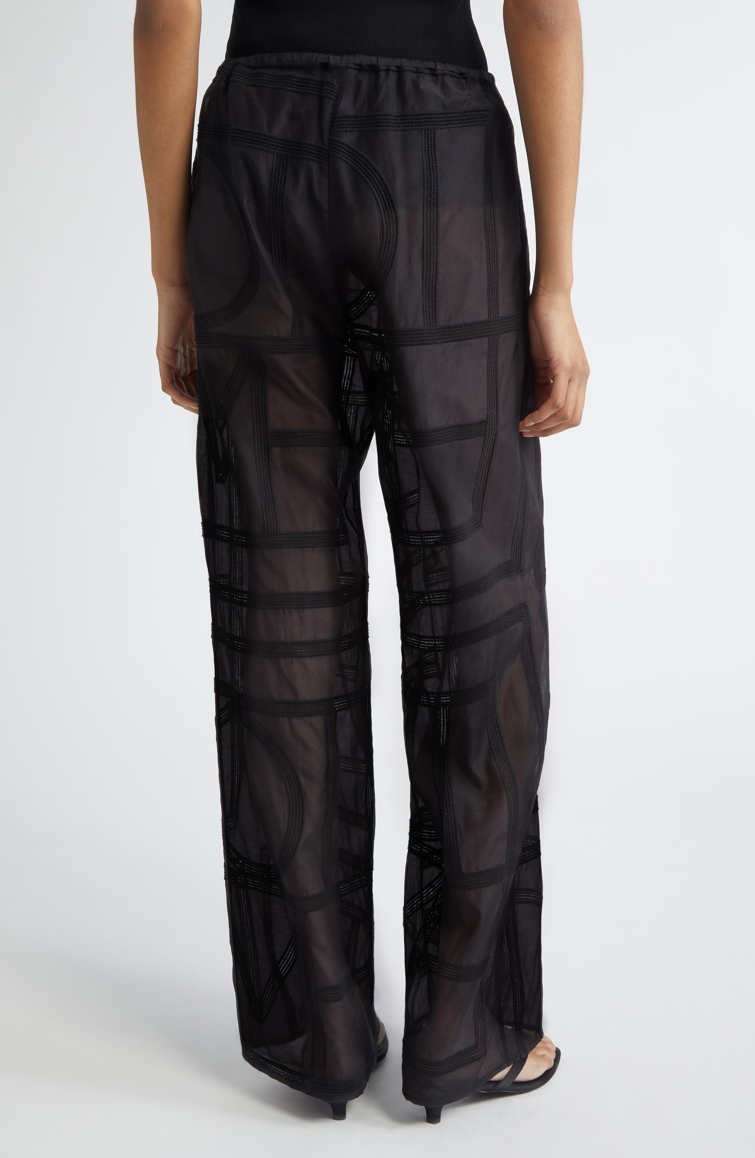 TOTEME Monogram Open Stitch Organic Cotton & Silk PJ Bottoms in Black at Nordstrom - 3