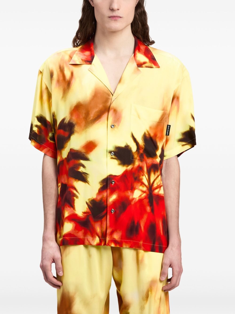 abstract-print notched-collar shirt - 3