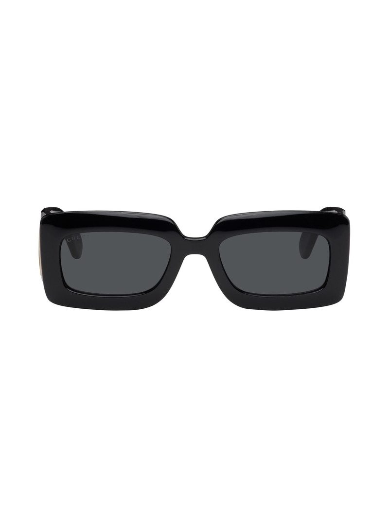 Black Thick Rectangular Injection Sunglasses - 1