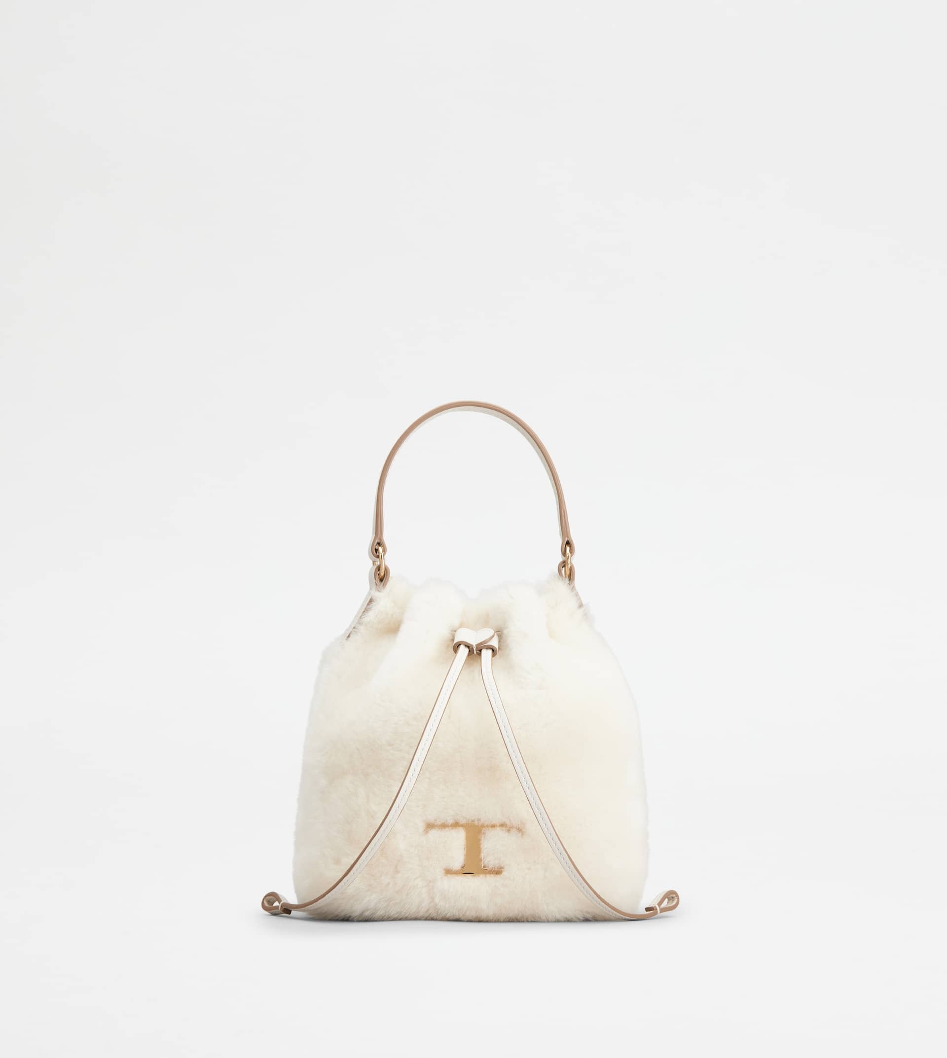 Woman WHITE T Timeless Bucket Bag in Leather Micro