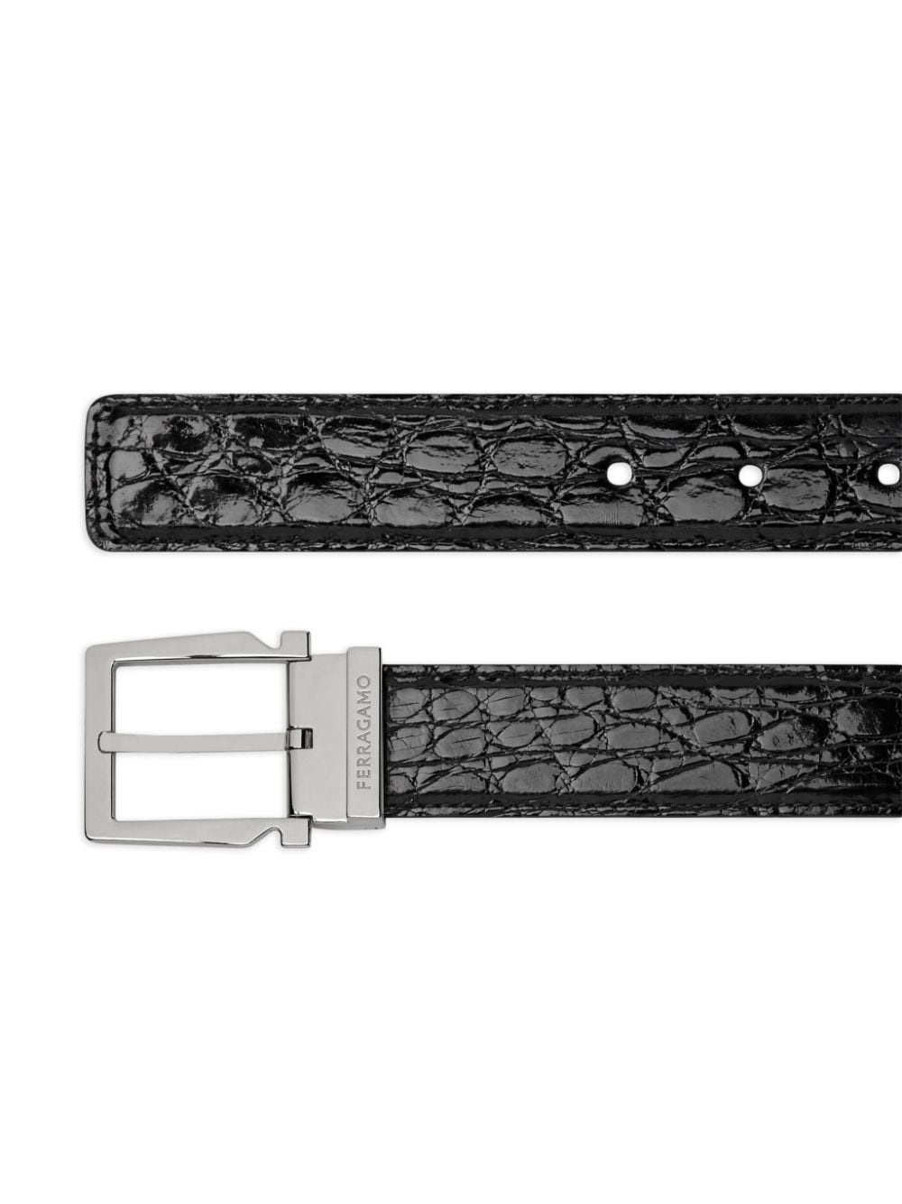 crocodile-embossed leather belt - 2