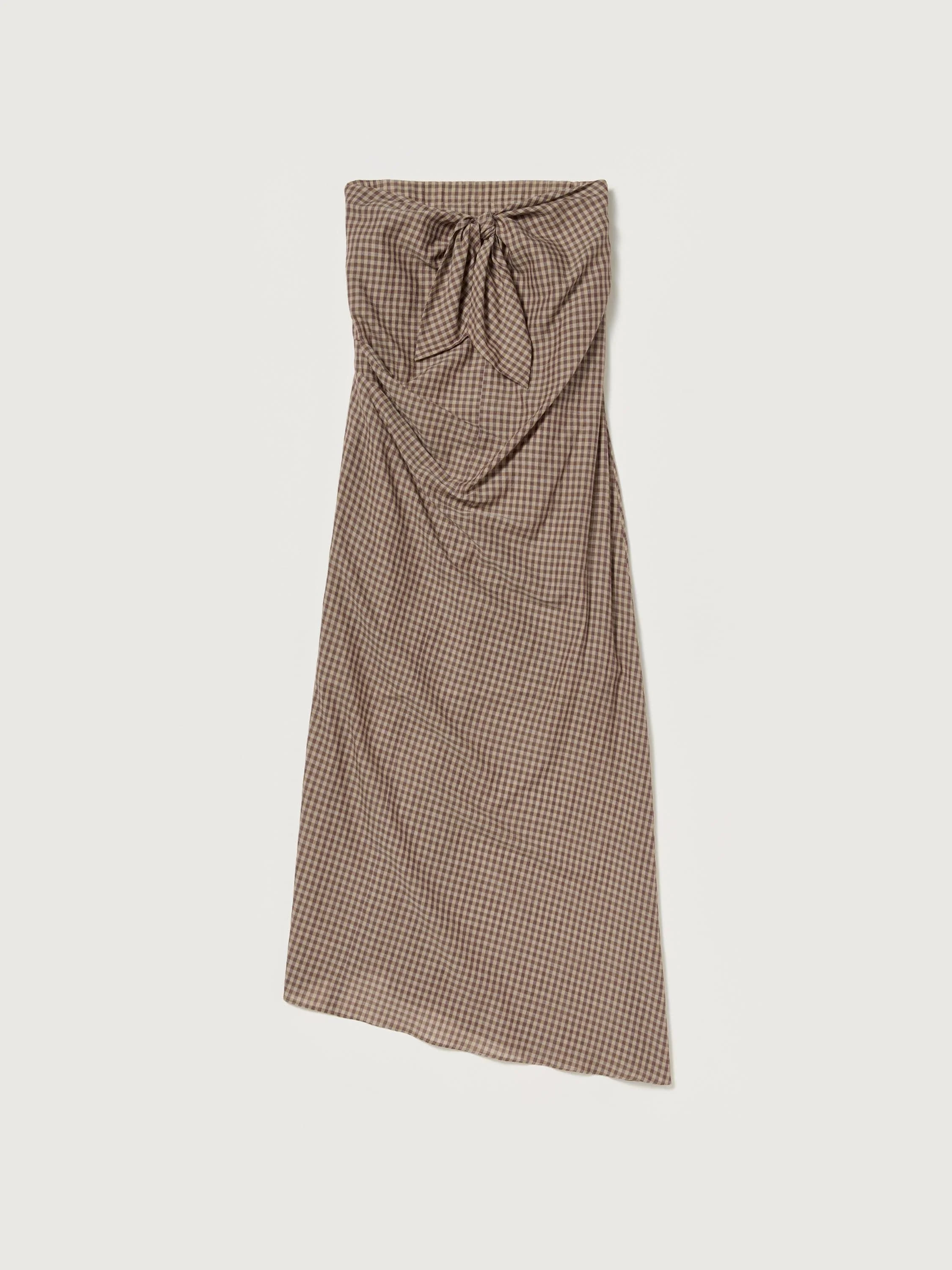 AIRY LIGHT COTTON CHECK STRAPLESS DRESS - 1