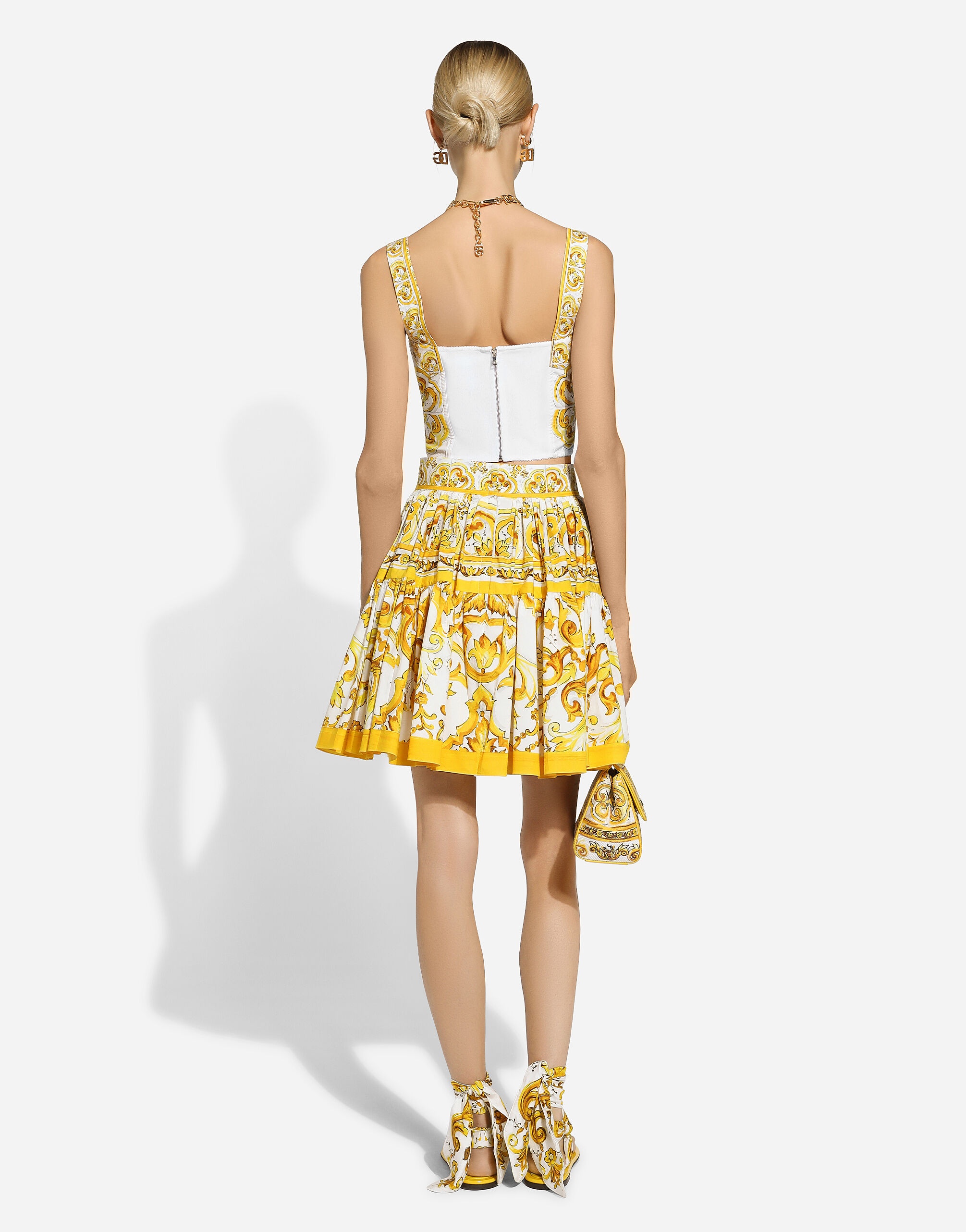 Short circle skirt in majolica-print cotton - 3