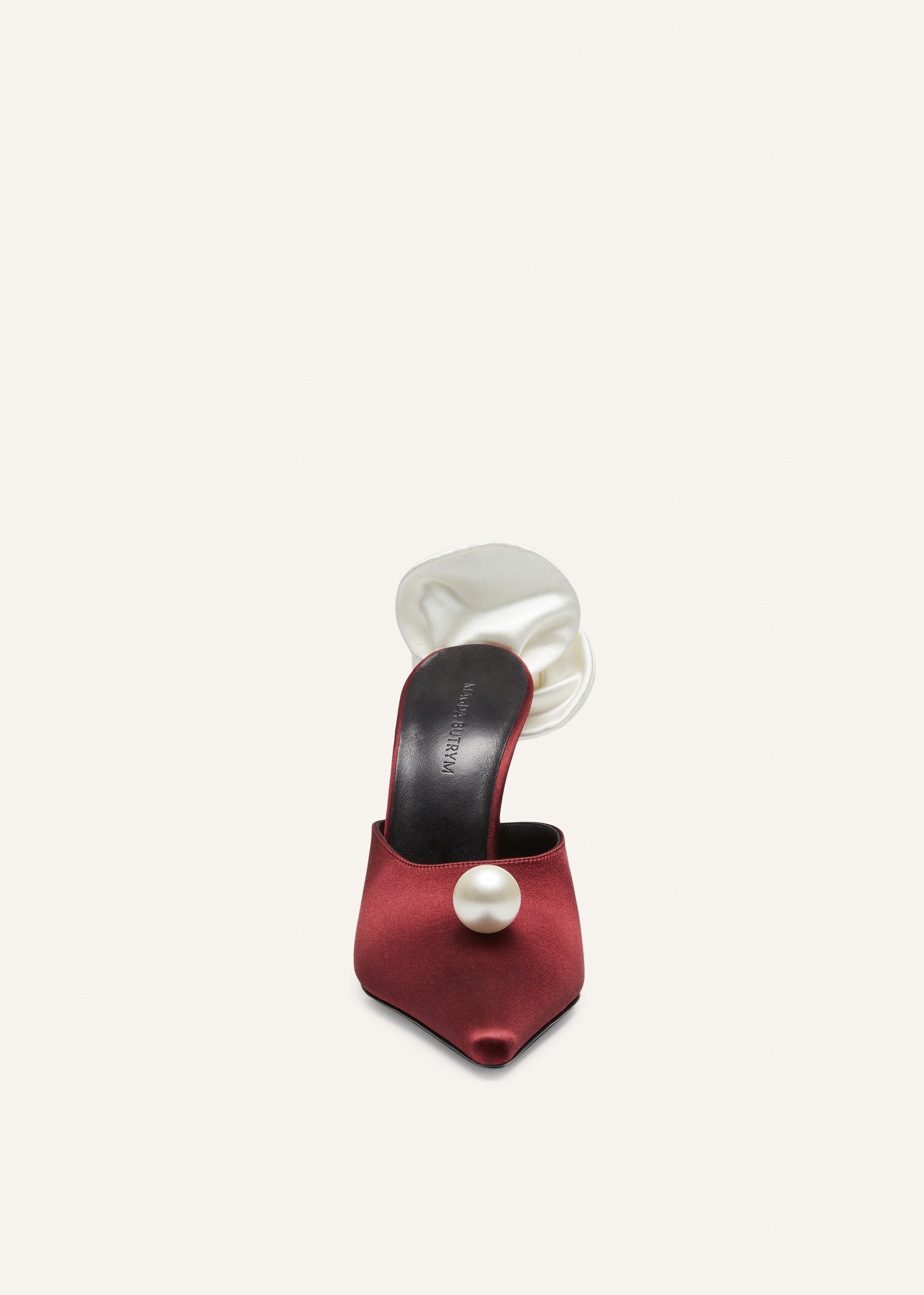 Pointed flower mules in burgundy satin - 3