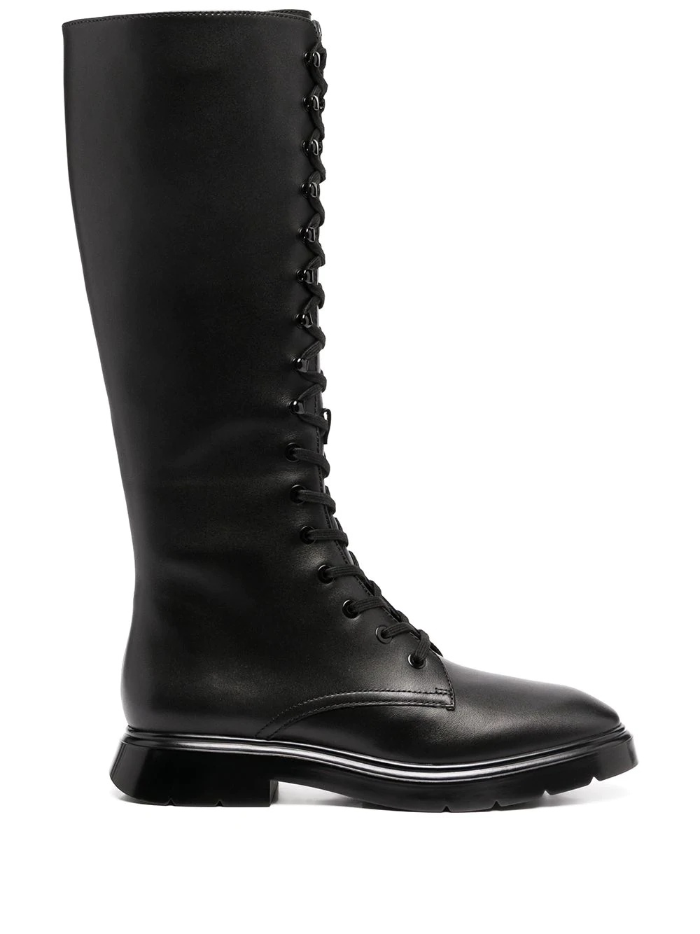 leather lace-up calf boots - 1