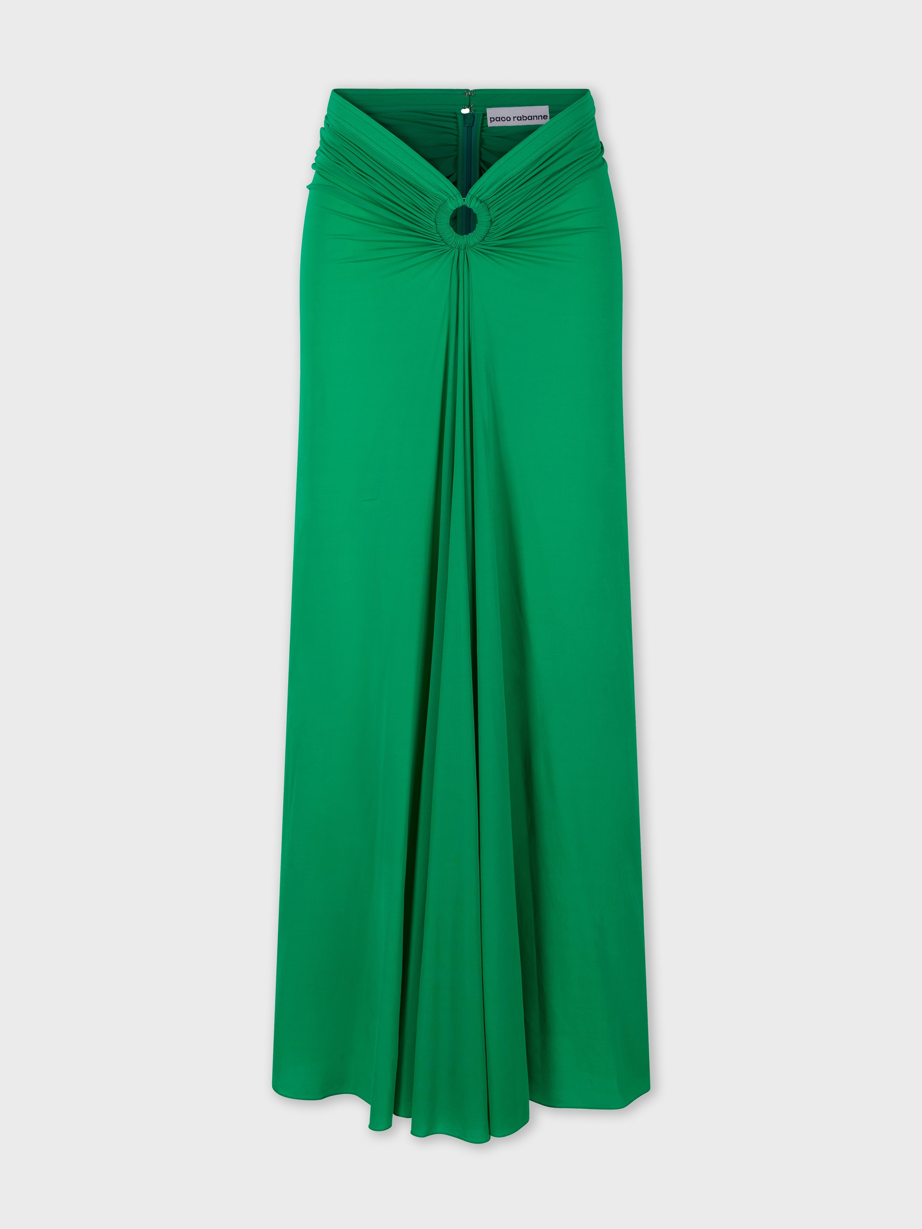 GREEN FLARED DRAPED SKIRT IN JERSEY - 1