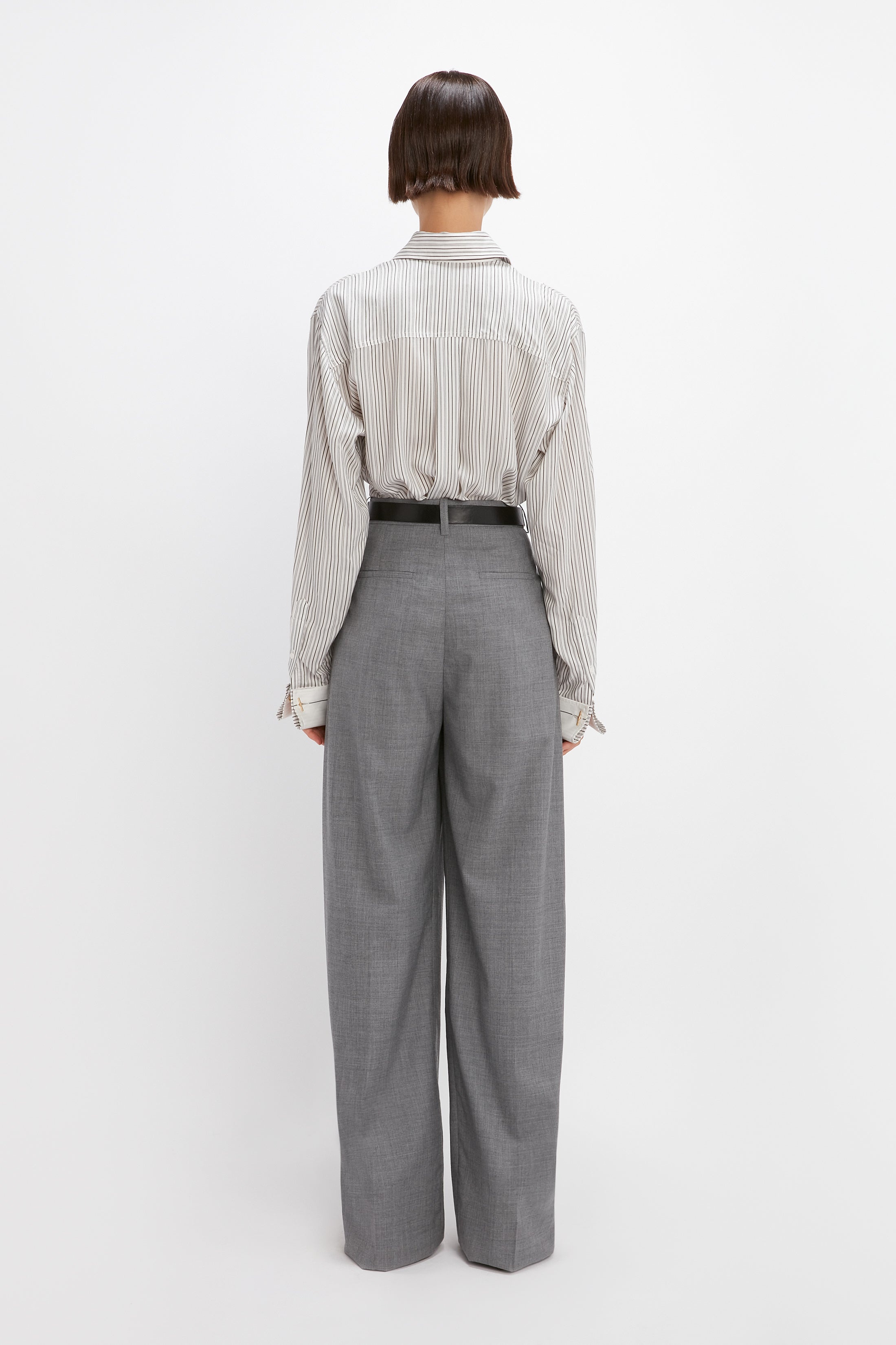 Wide Leg Pleated Trouser in Grey Melange - 4