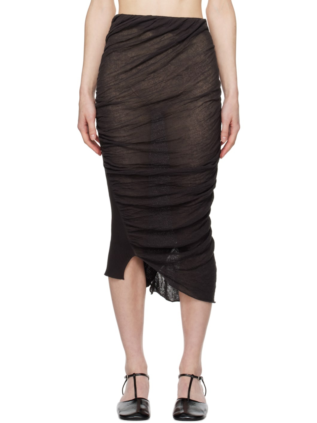 Brown Twisted Midi Skirt - 1