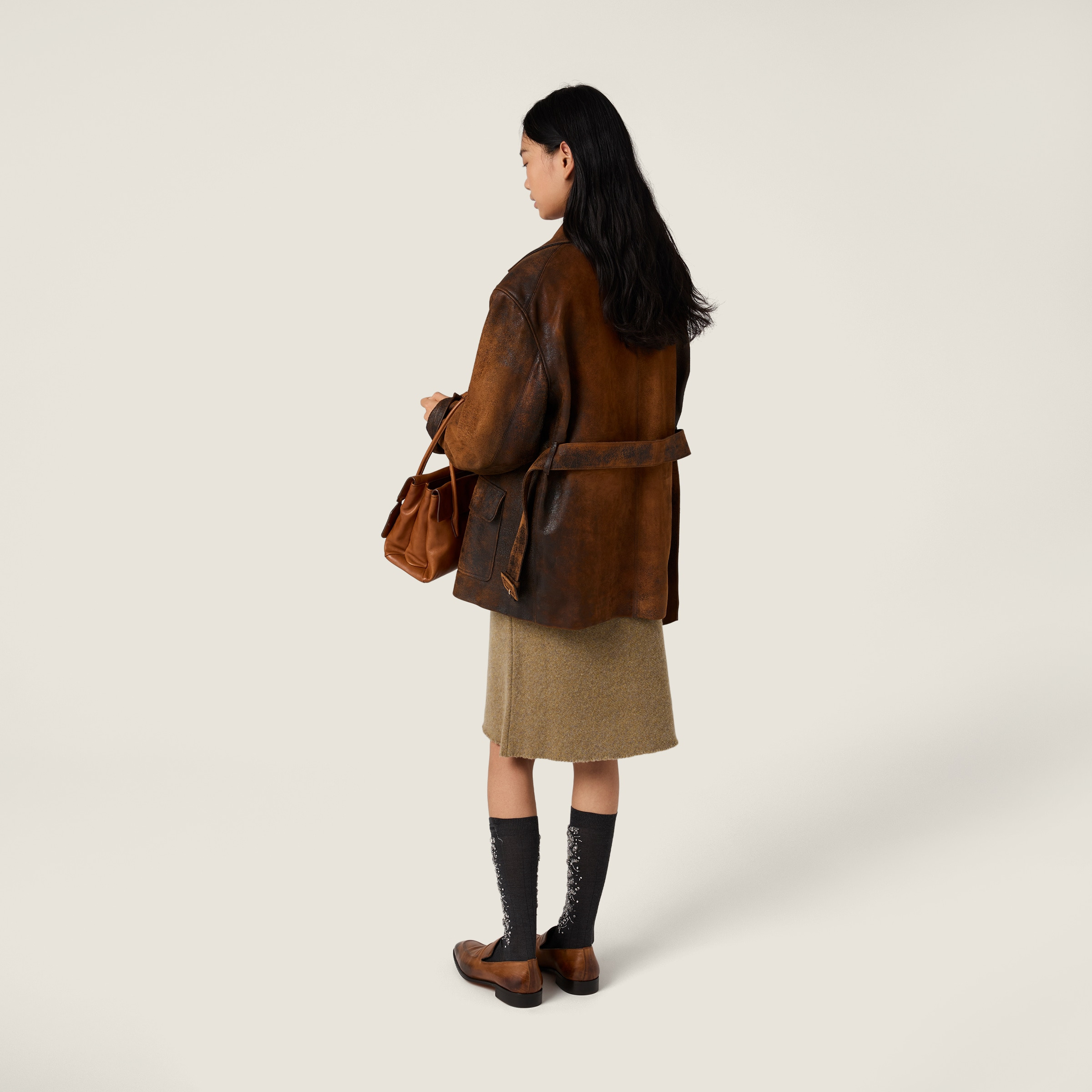 Double-breasted waxed suede caban jacket - 3