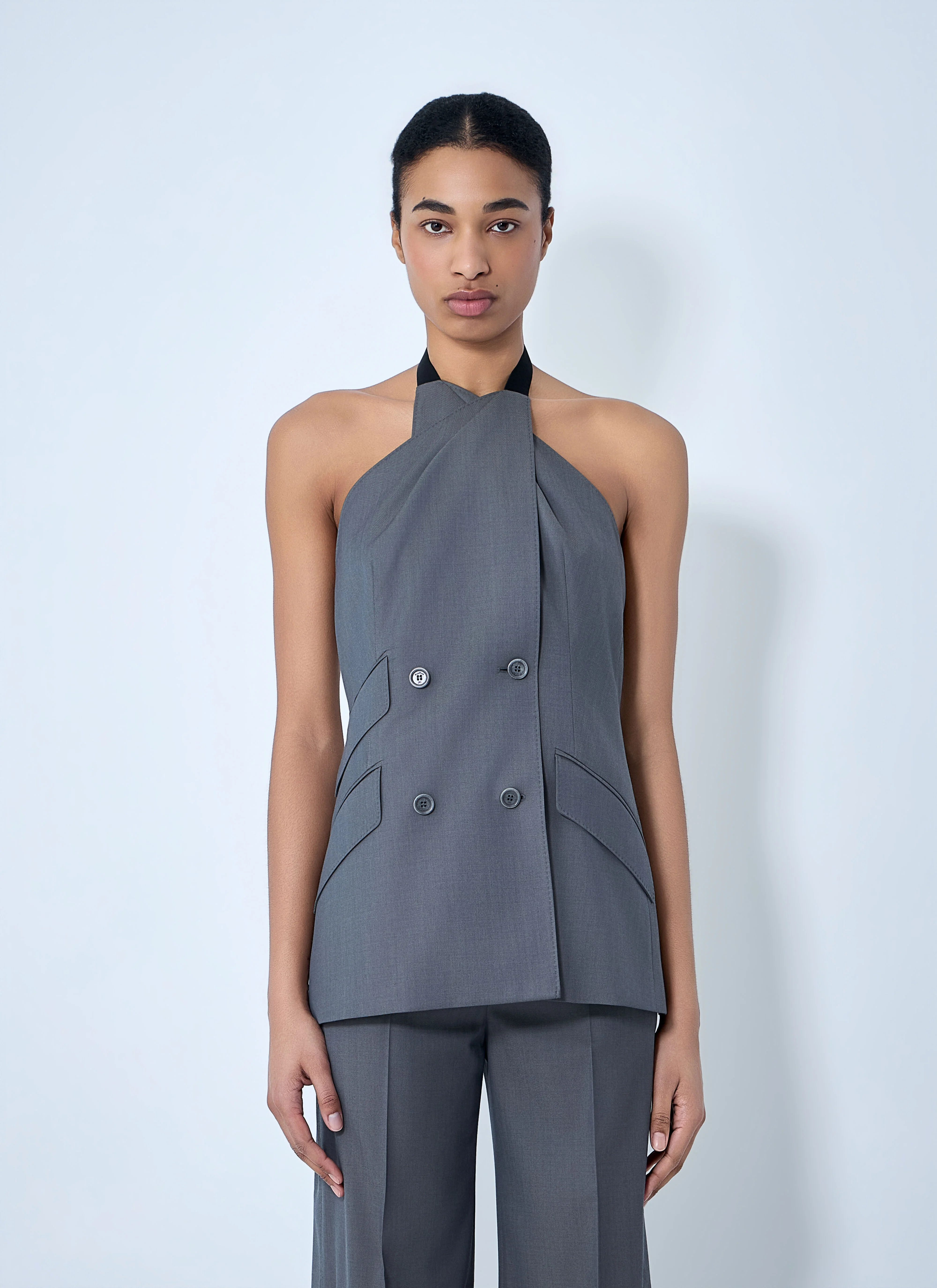 Double-Breasted Halter Neck Top - 1