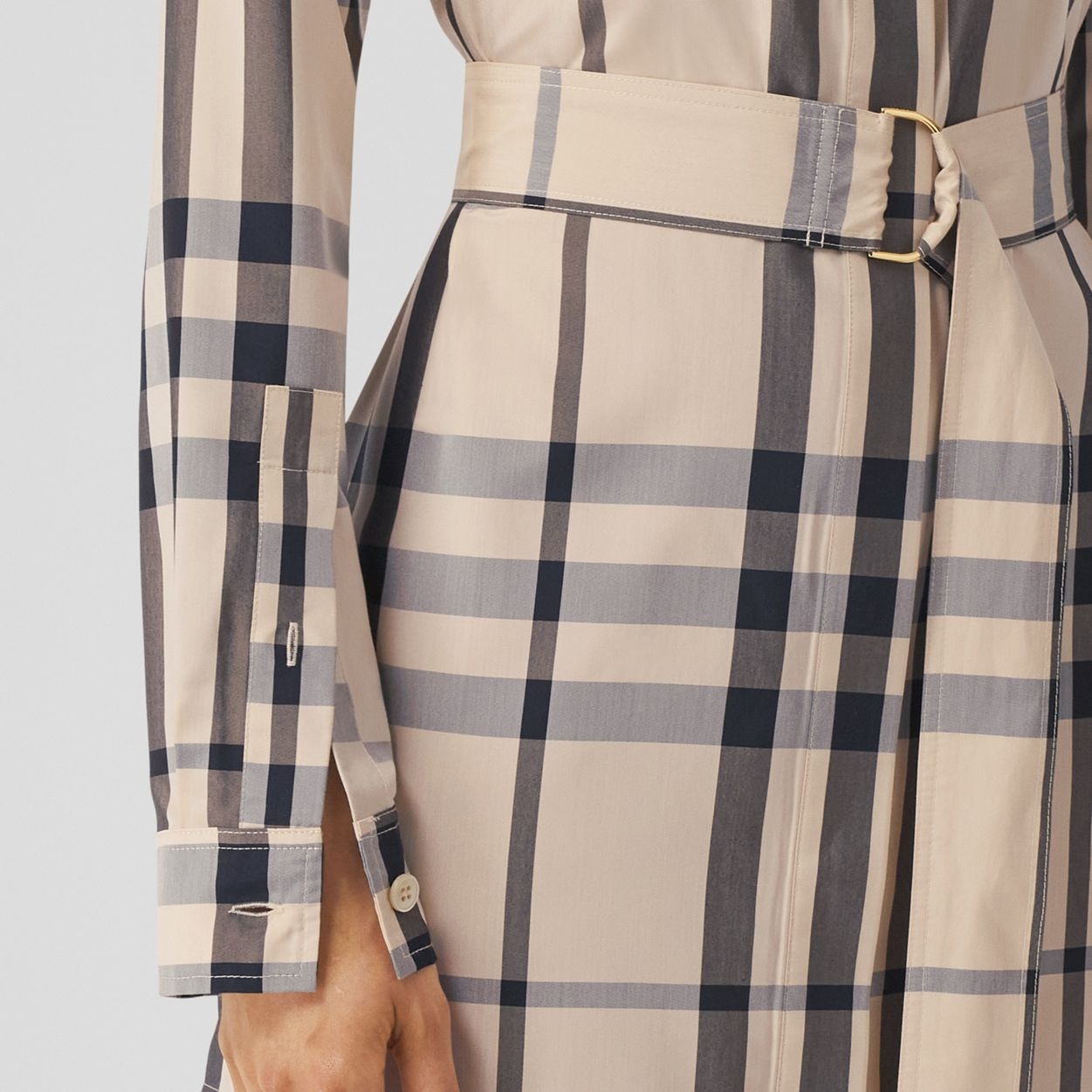 D-ring Detail Check Silk Viscose Shirt Dress - 5