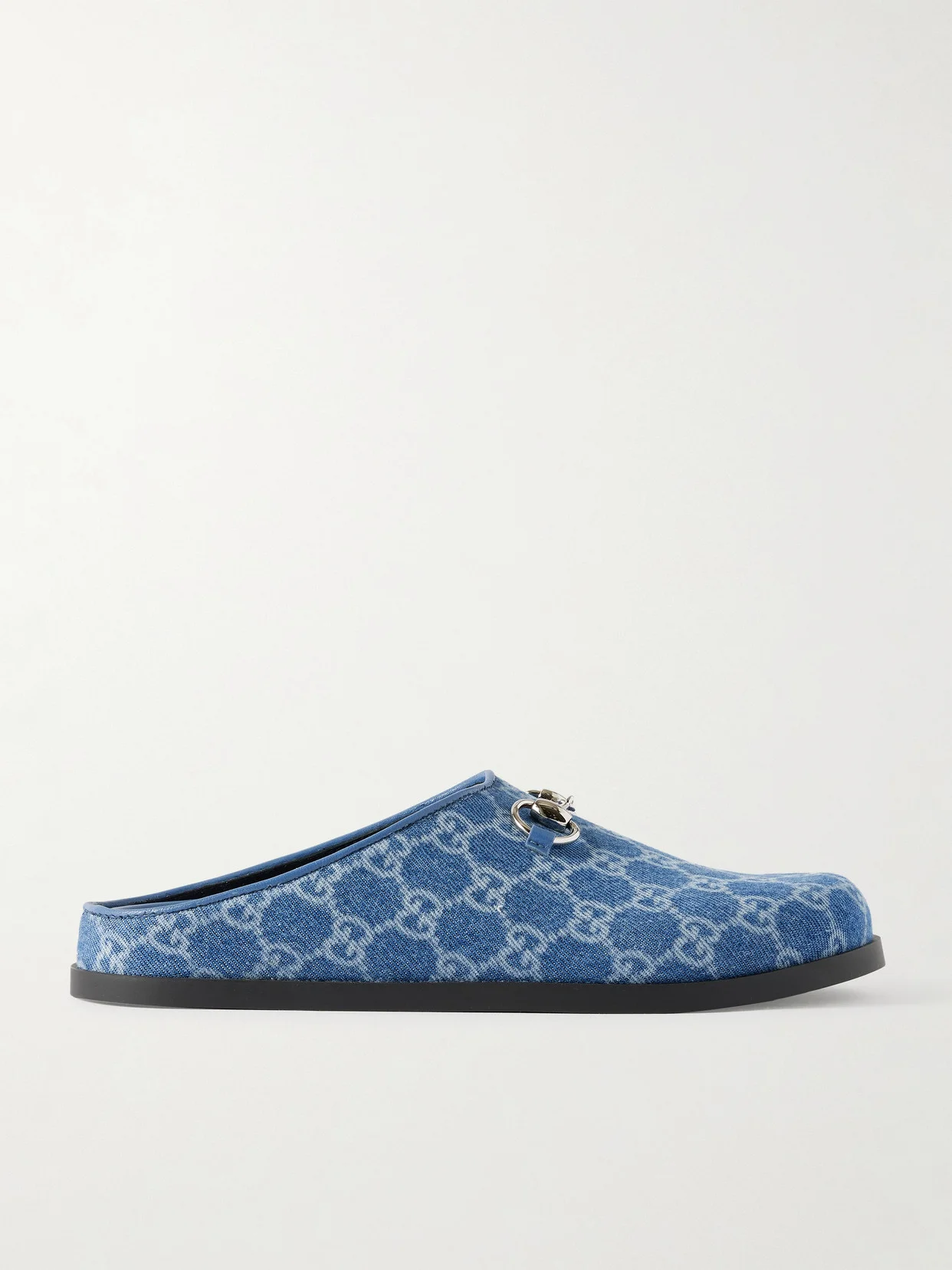 Horsebit-embellished Printed Denim Mules - 1