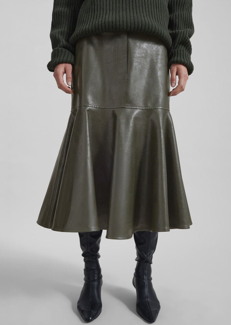 Arvika Faux Leather Mermaid Skirt - Dark Olive 3