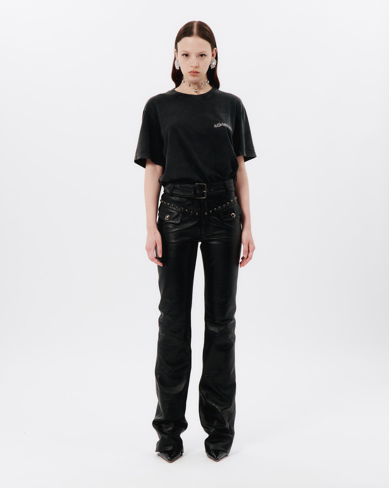 Alessandra Rich CROCO PRINT LEATHER TROUSERS WITH STUDS AND BELT outlook