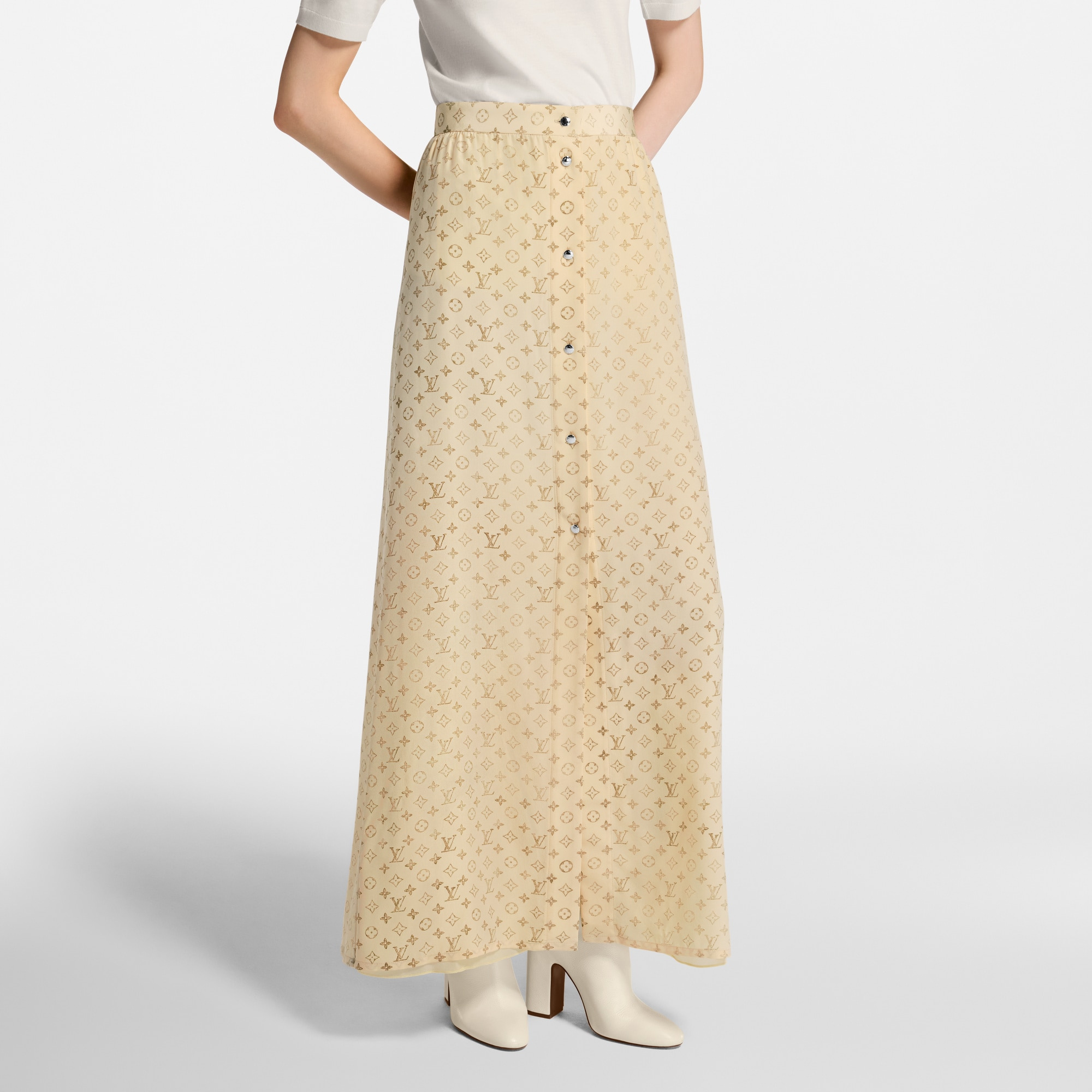 Washed Monogram Maxi Skirt - 4