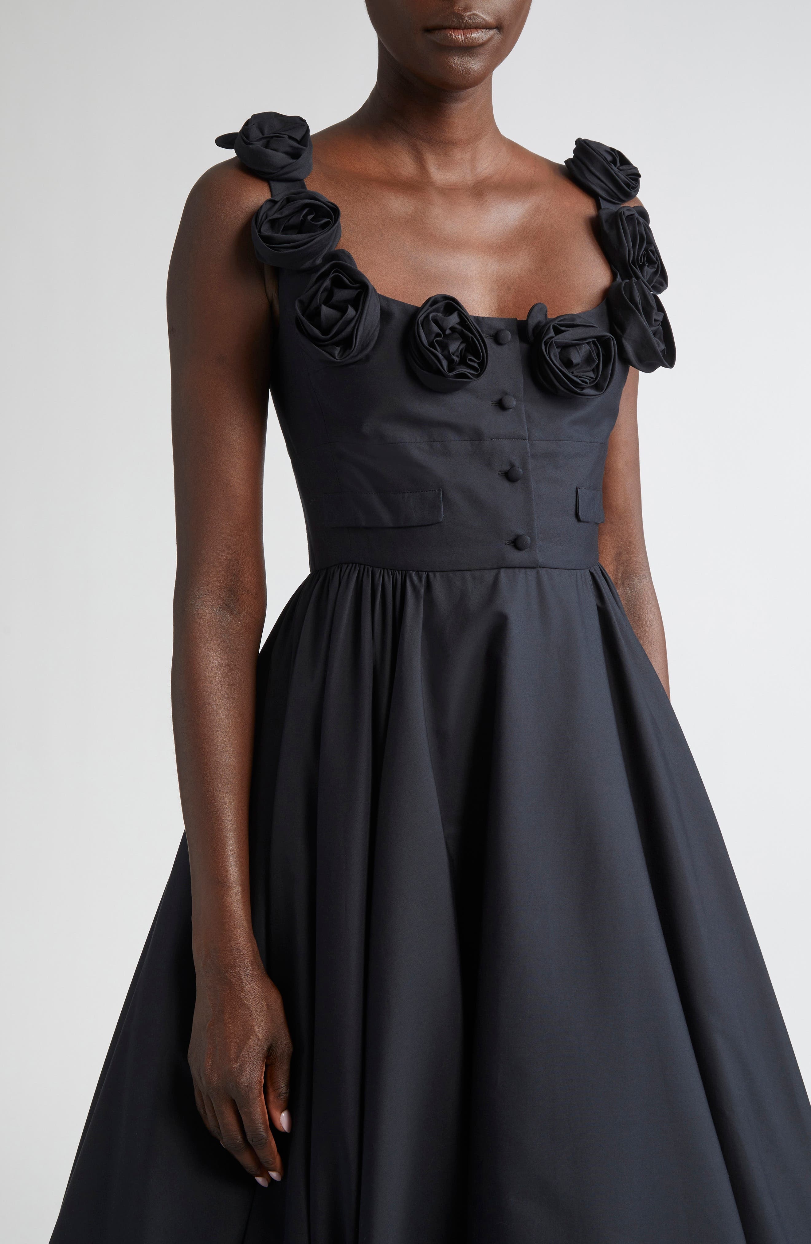 Giambattista Valli Rose Trim Fit & Flare Dress in Black at Nordstrom - 4