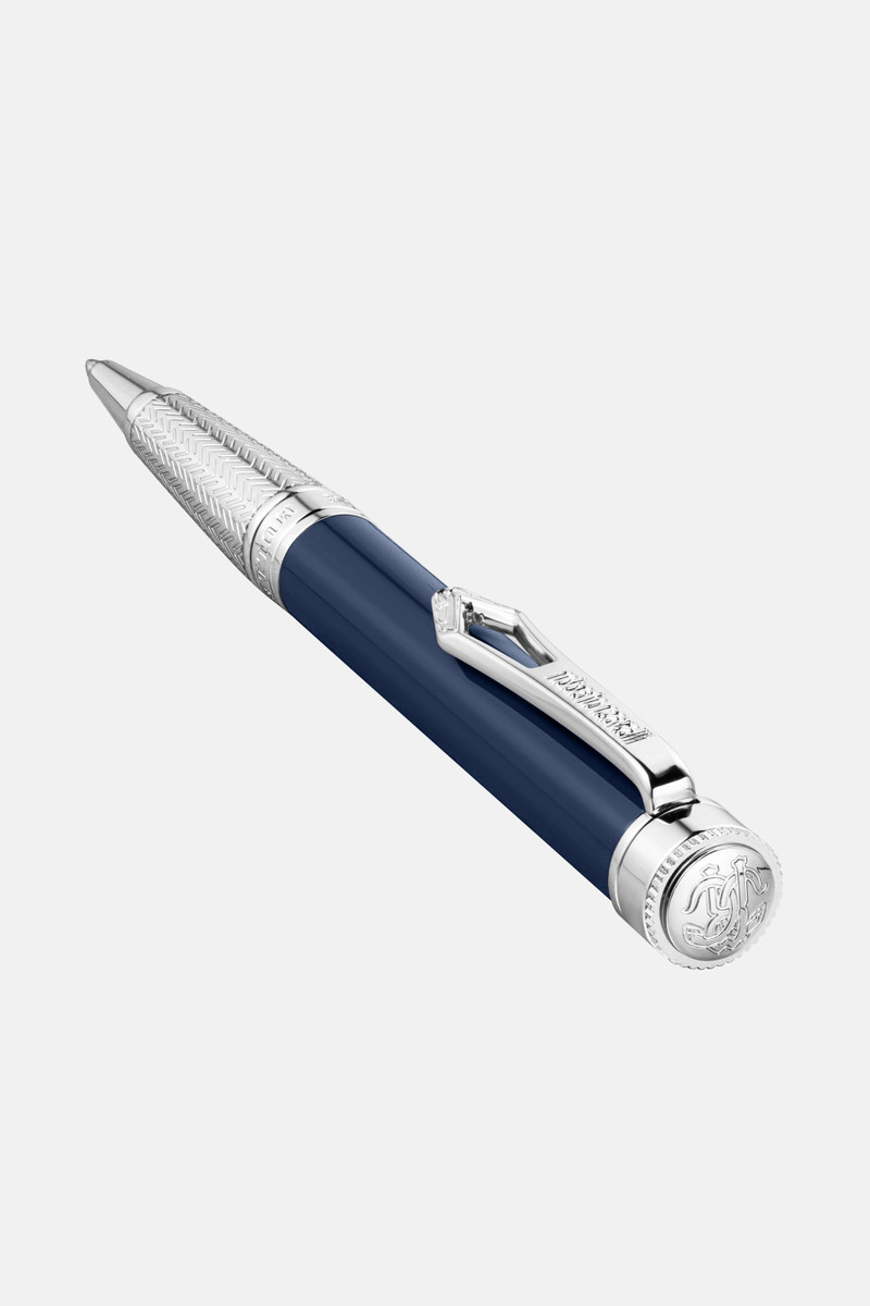 Roberto Cavalli Lacquer Ballpoint Pen, Silver Color & Dark Blue Lacquer 4