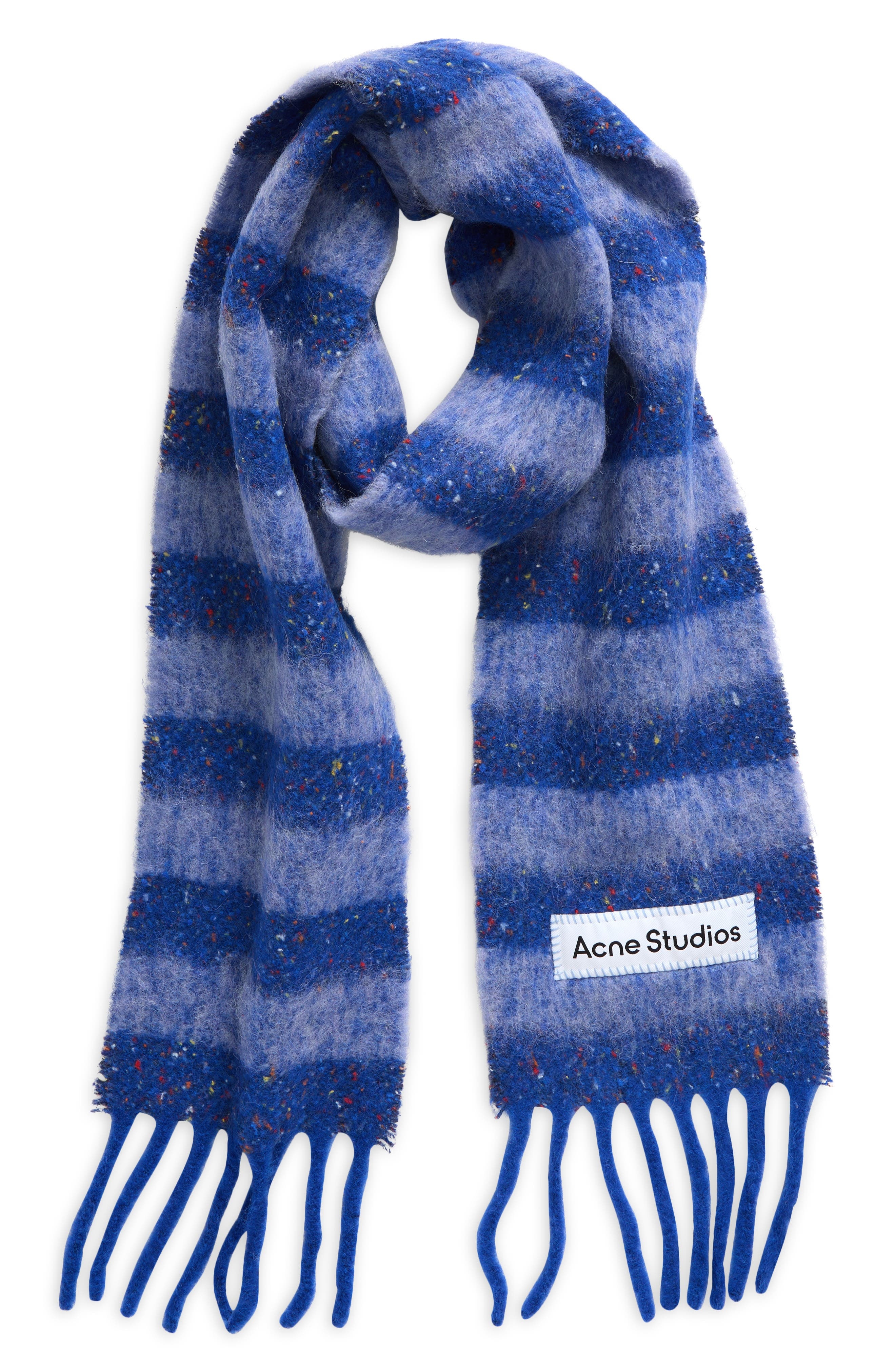 Acne Studios Stripe Alpaca Blend Fringe Scarf in Blue/Aqua at Nordstrom - 1