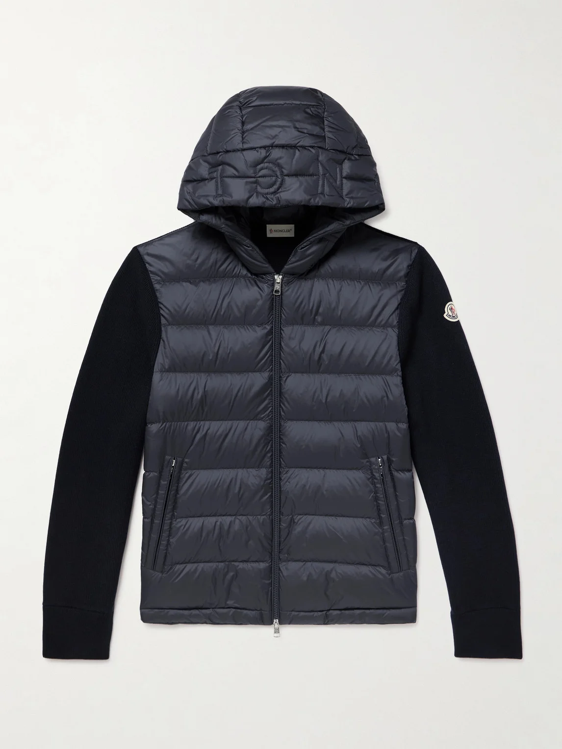 Logo-Appliquéd Wool-Trimmed Quilted Shell Hooded Down Zip-Up Cardigan - 1