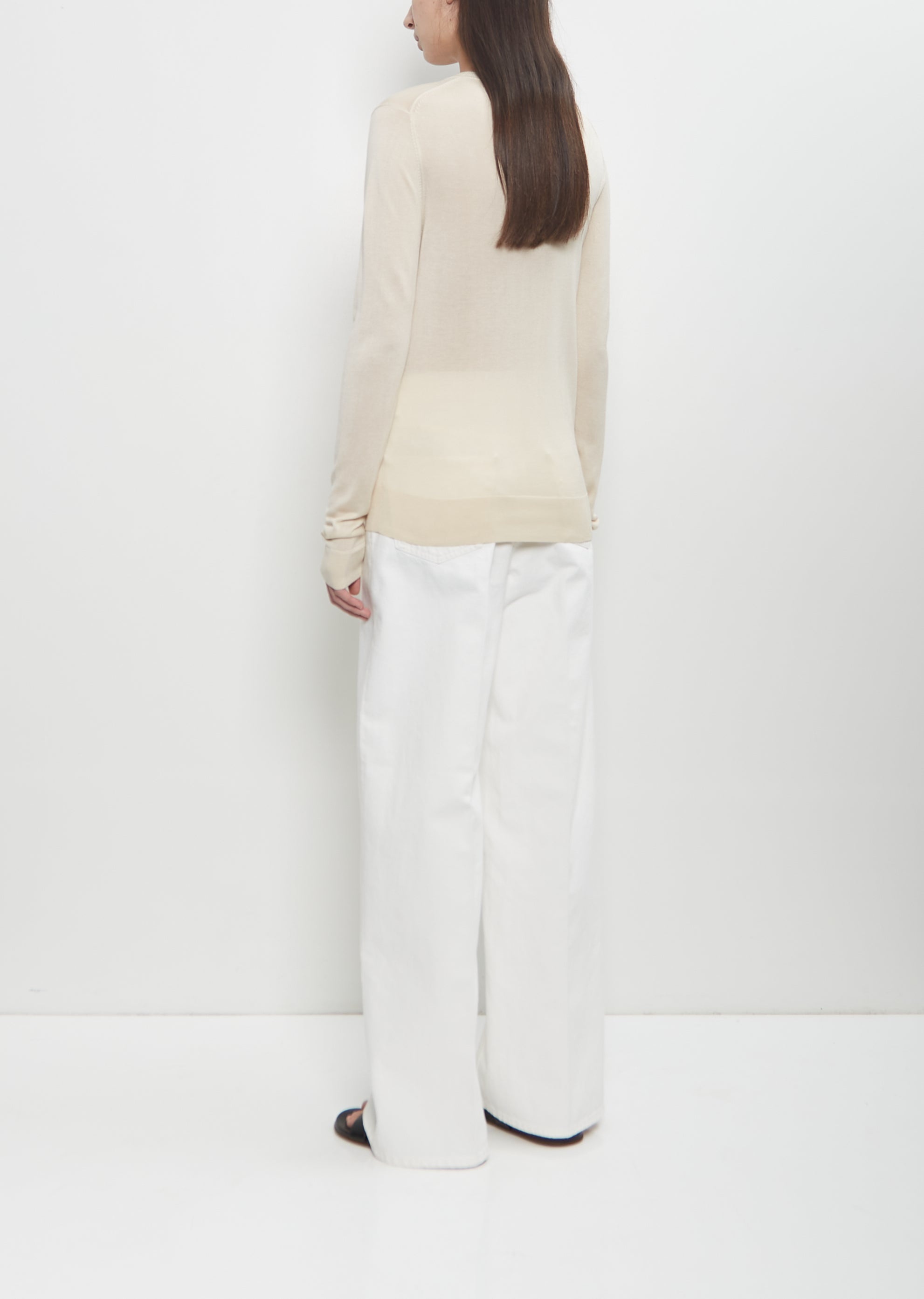 Fine Silk Crew-Neck Knit — Ecru - 3