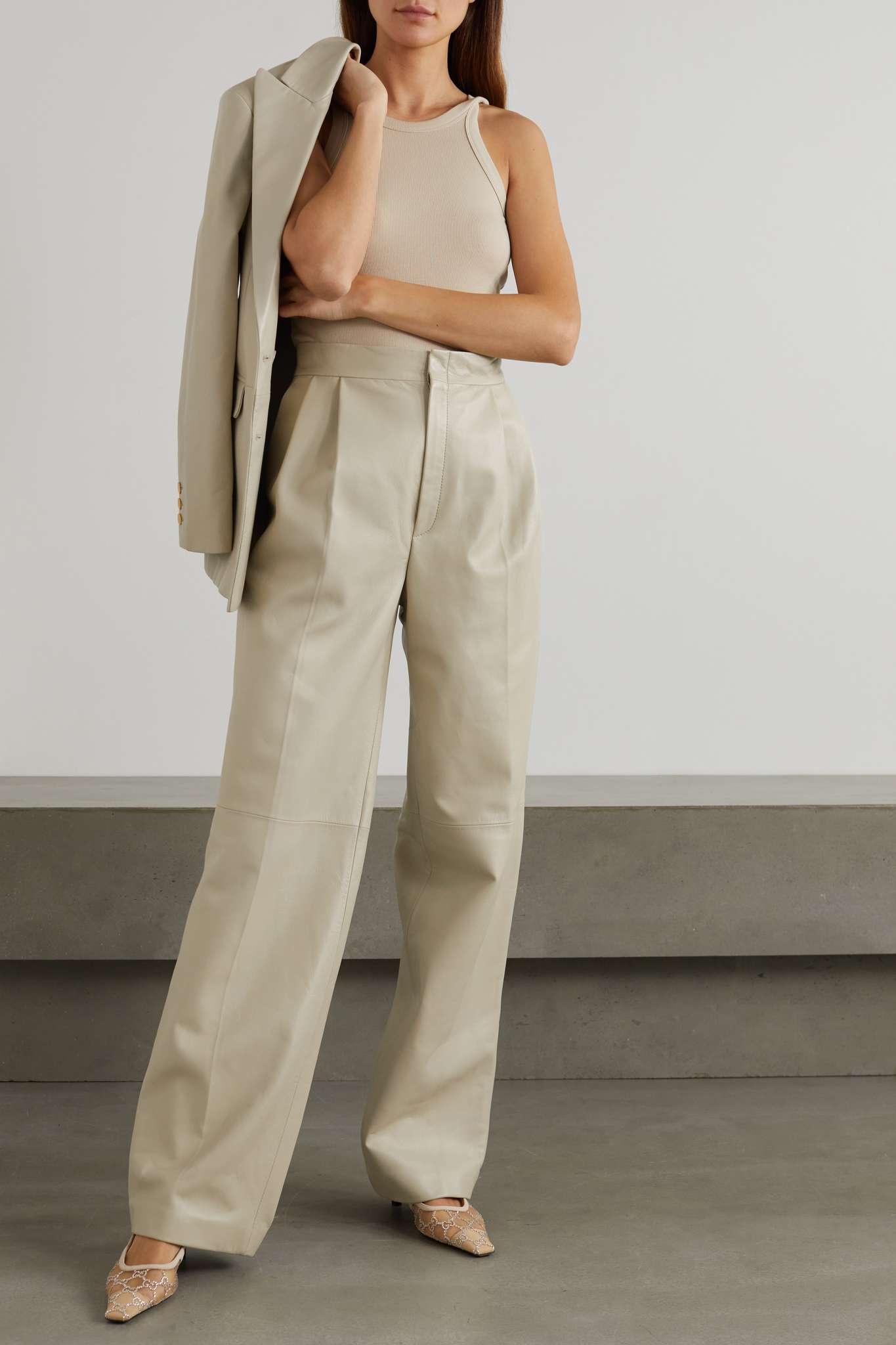 Aria pleated leather wide-leg pants - 3