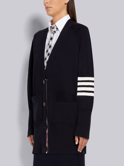 Thom Browne Navy Jersey Stitch Cotton 4-Bar Exaggerated Fit V-Neck Cardigan outlook