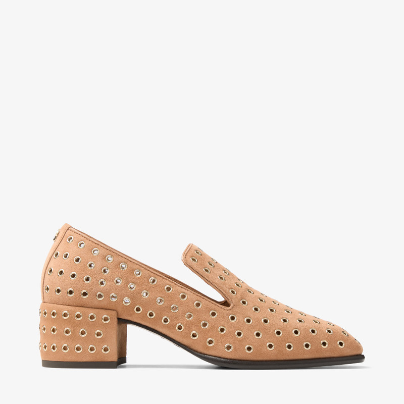 null Toffee Suede Slippers with Eyelets 1