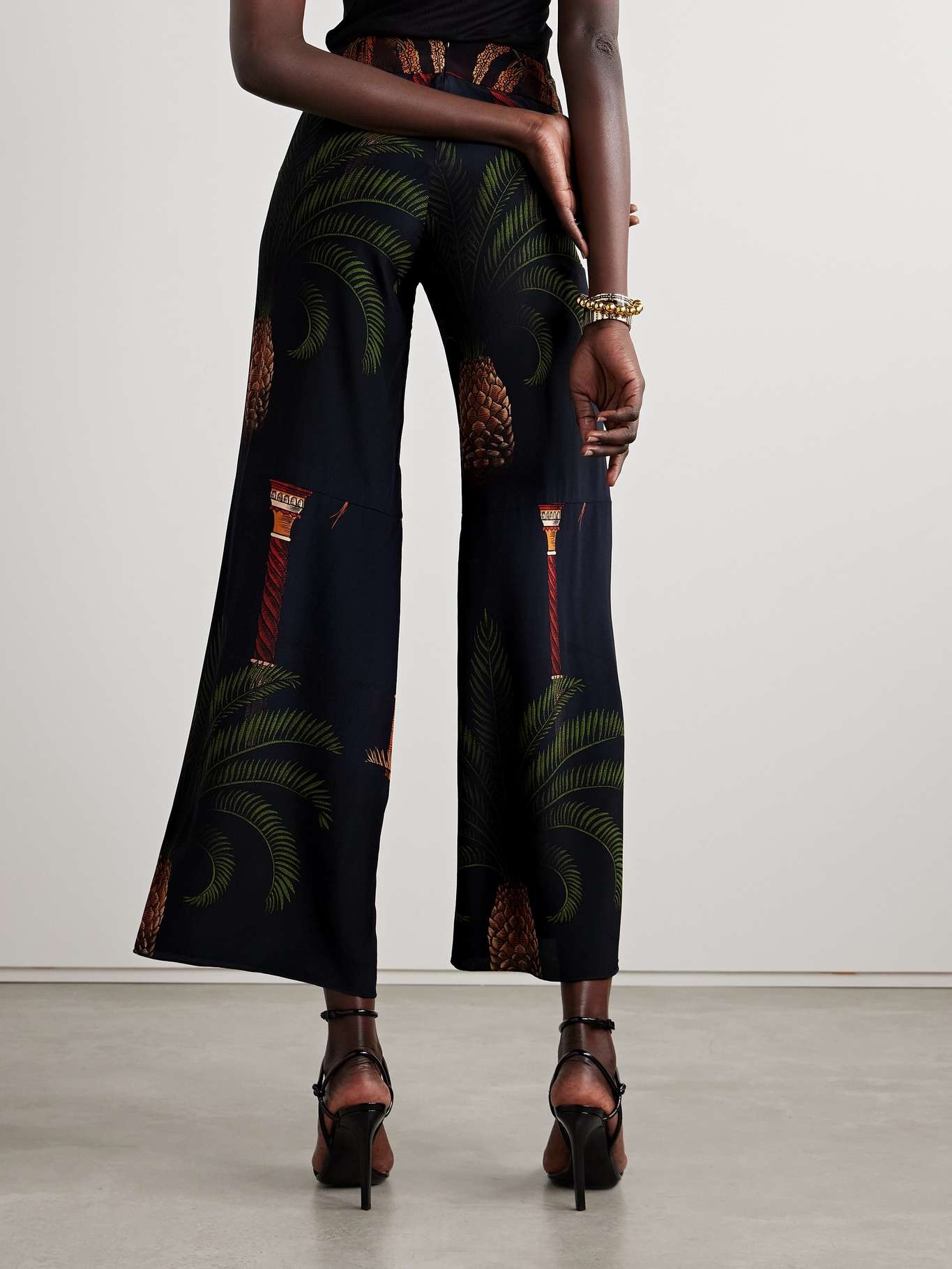 Mystic silk crepe de chine wide-leg pants Black - 4