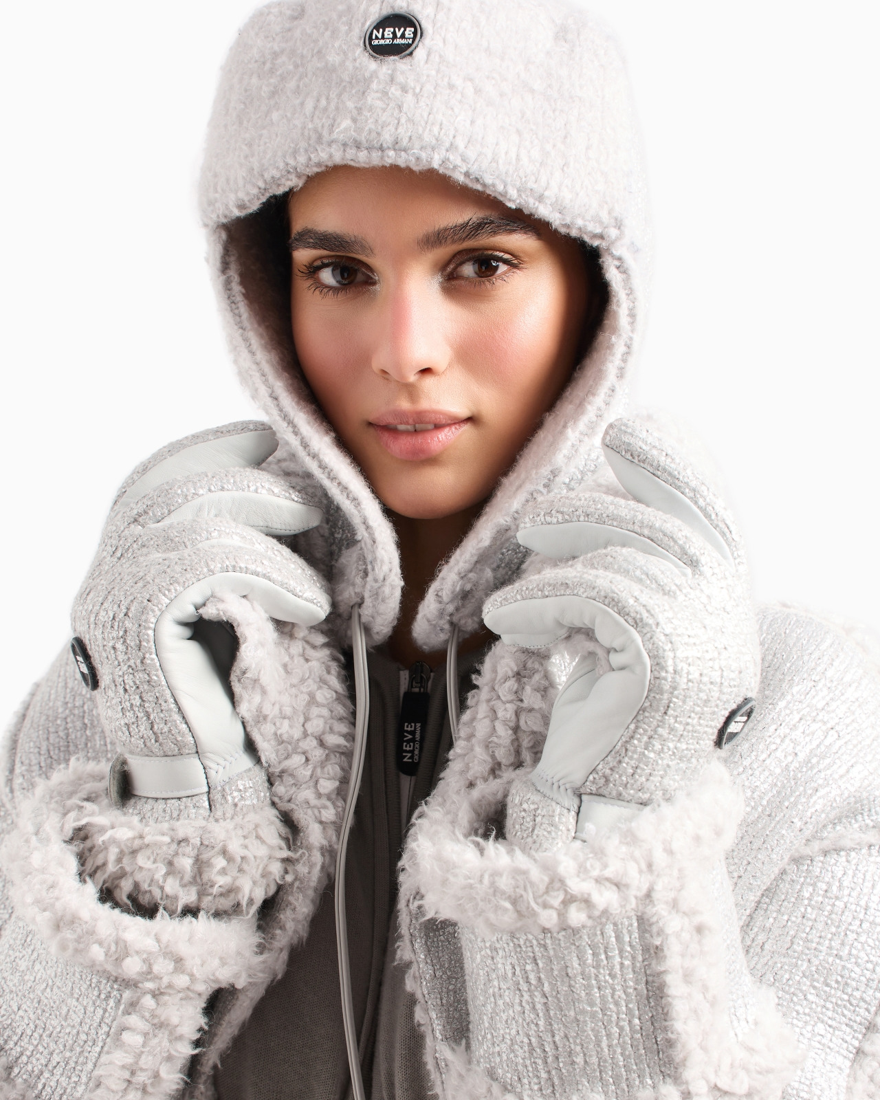 GIORGIO ARMANI NEVE PEA COAT IN A LAMINATED CASHMERE, ALPACA AND SILK BLEND - 6