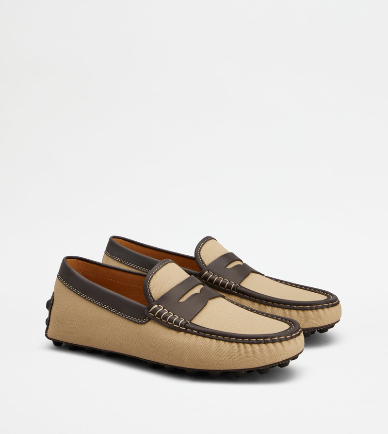 GOMMINO BUBBLE LOAFERS IN CANVAS AND LEATHER - BEIGE, BROWN 2