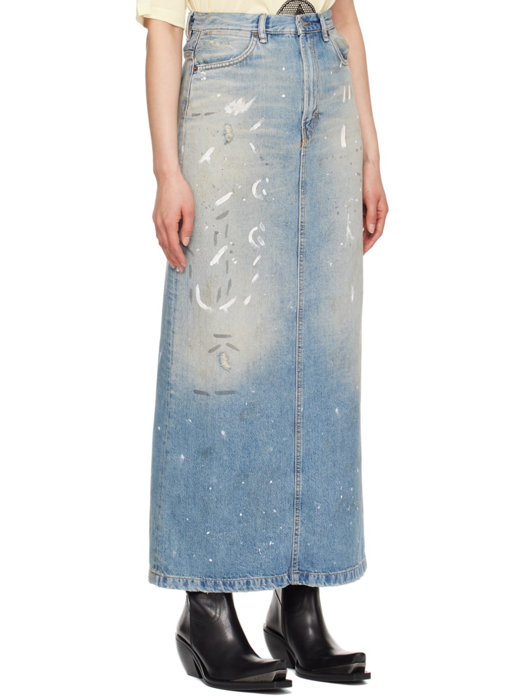 Blue Paint Splatter Denim Maxi Skirt - 2