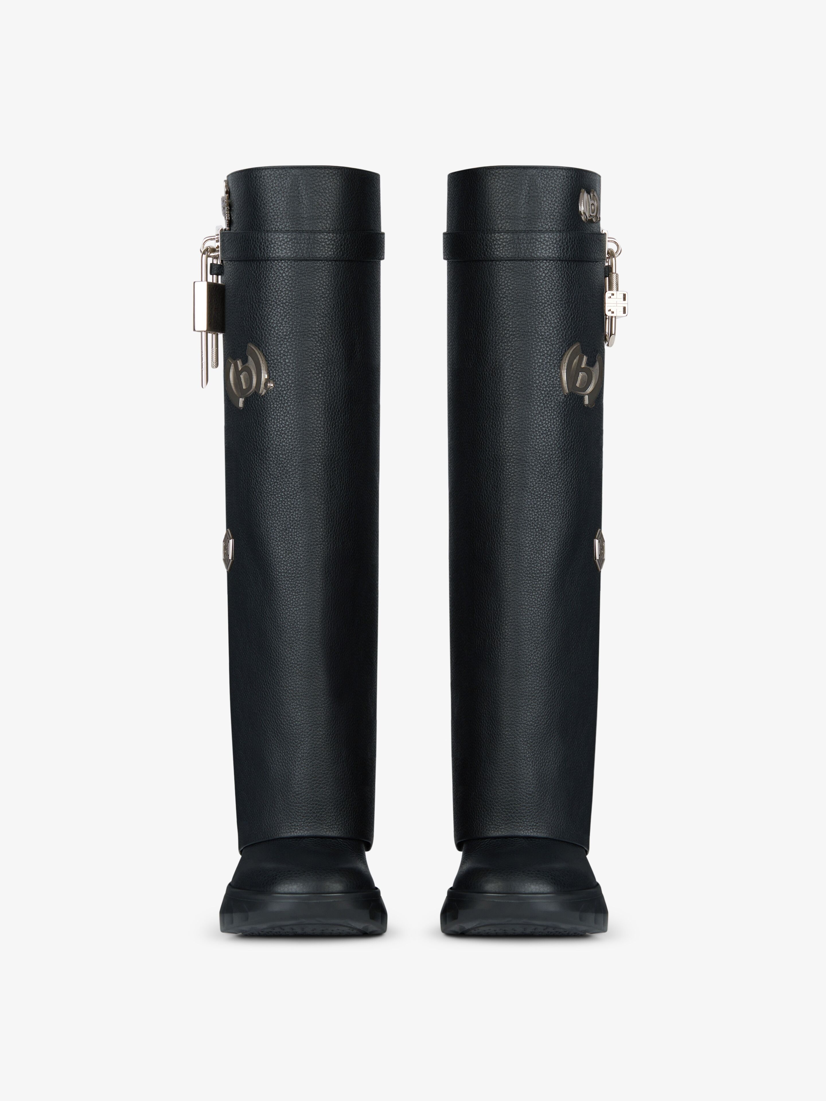 SHARK LOCK BIKER BOOTS IN GRAINED LEATHER WITH PINS - 3