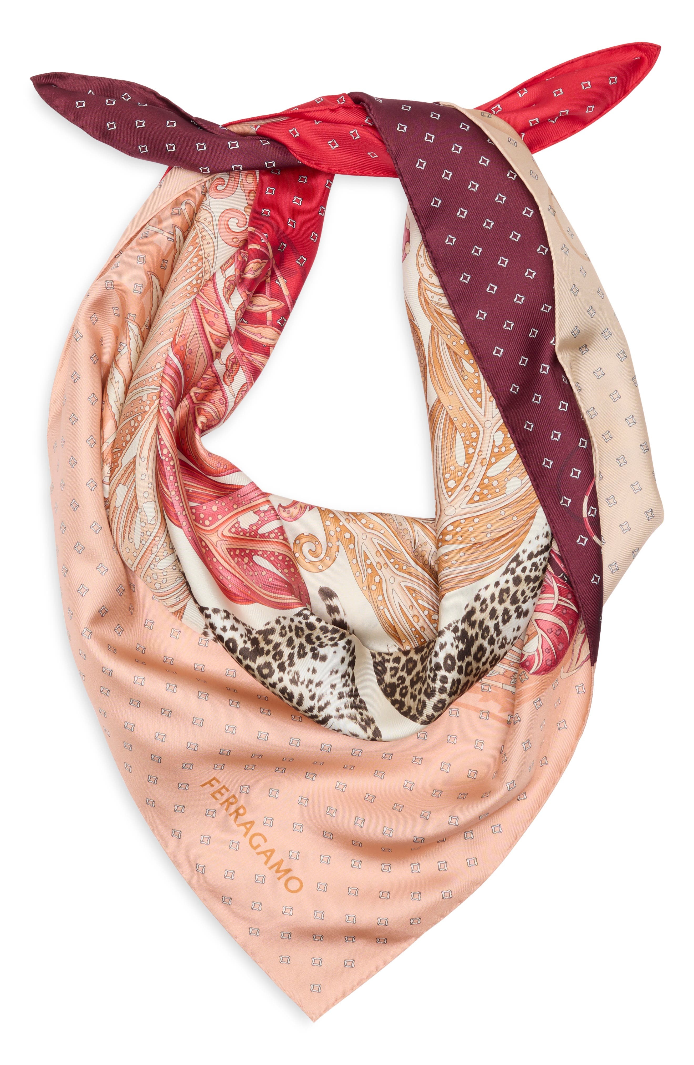 FERRAGAMO Madras 2 Silk Twill Square Scarf in Rosso Bordeaux at Nordstrom - 3