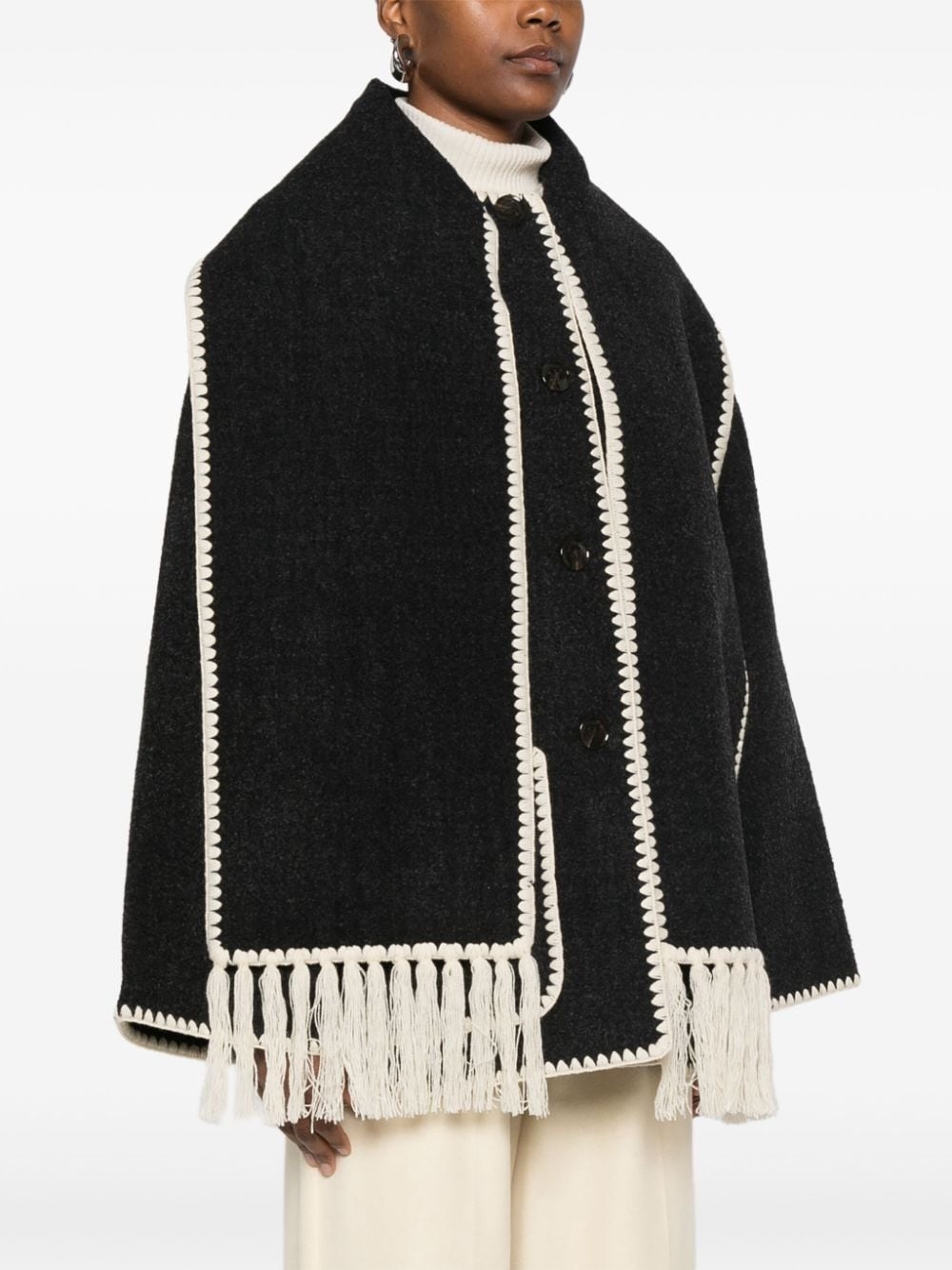 attached-scarf jacket - 3