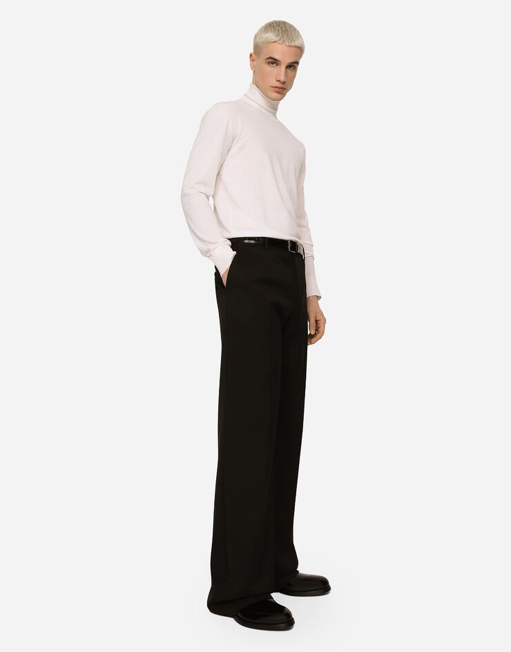 Stretch wool twill pants with wide leg - 5