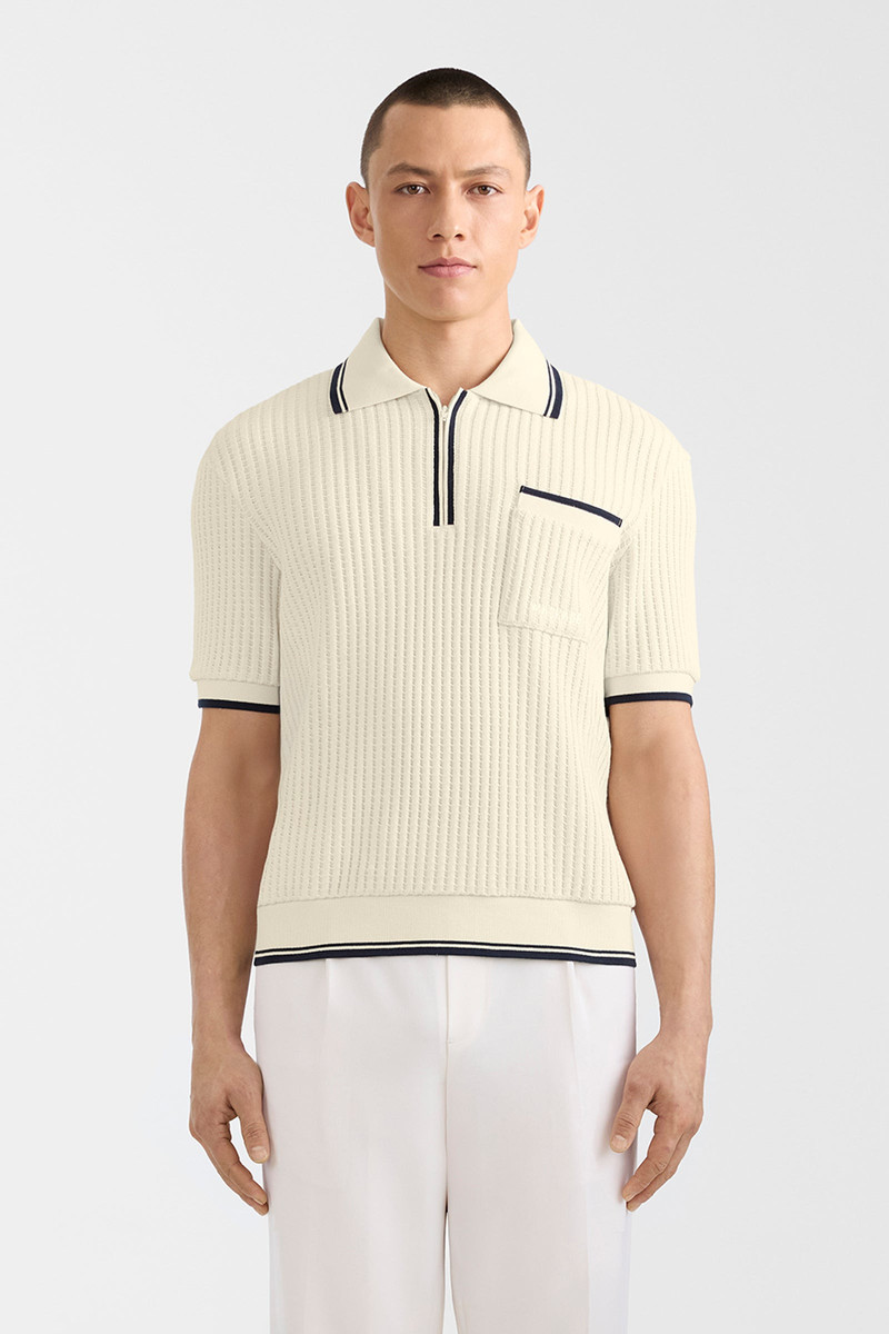 MACKAGE ESTABAN Crochet Knit Quarter-Zip Polo Shirt outlook