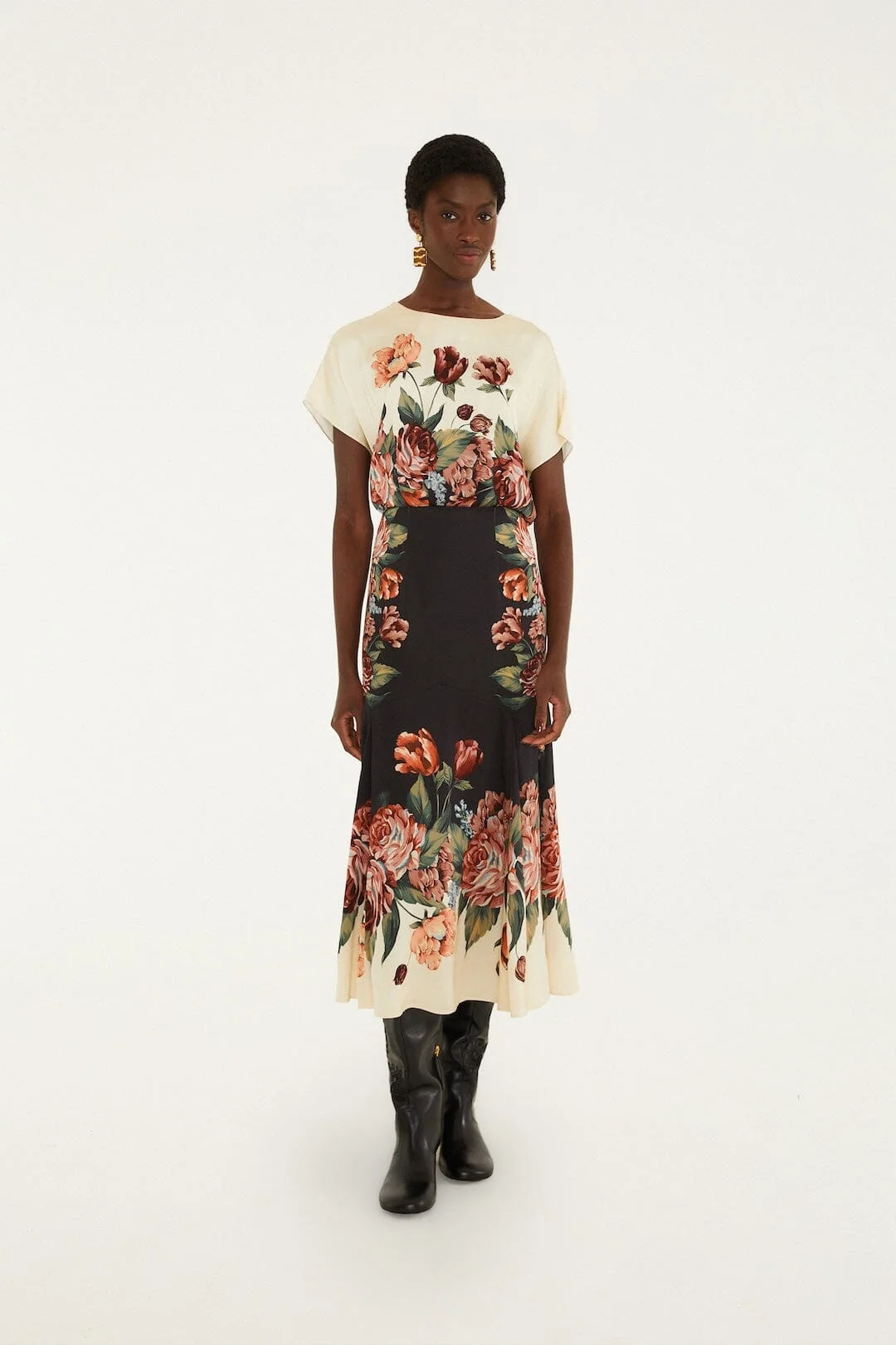 Winter Floral Short Sleeve Maxi Dress - 1