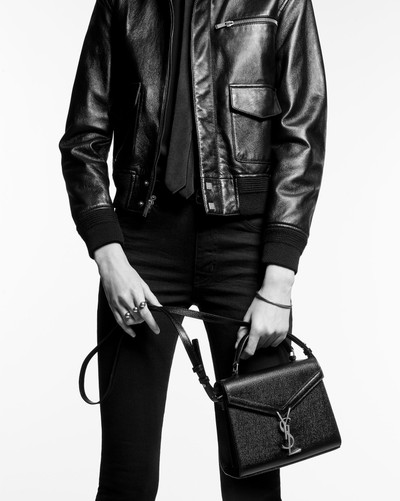 SAINT LAURENT cassandra mini top handle bag in grain de poudre embossed leather outlook