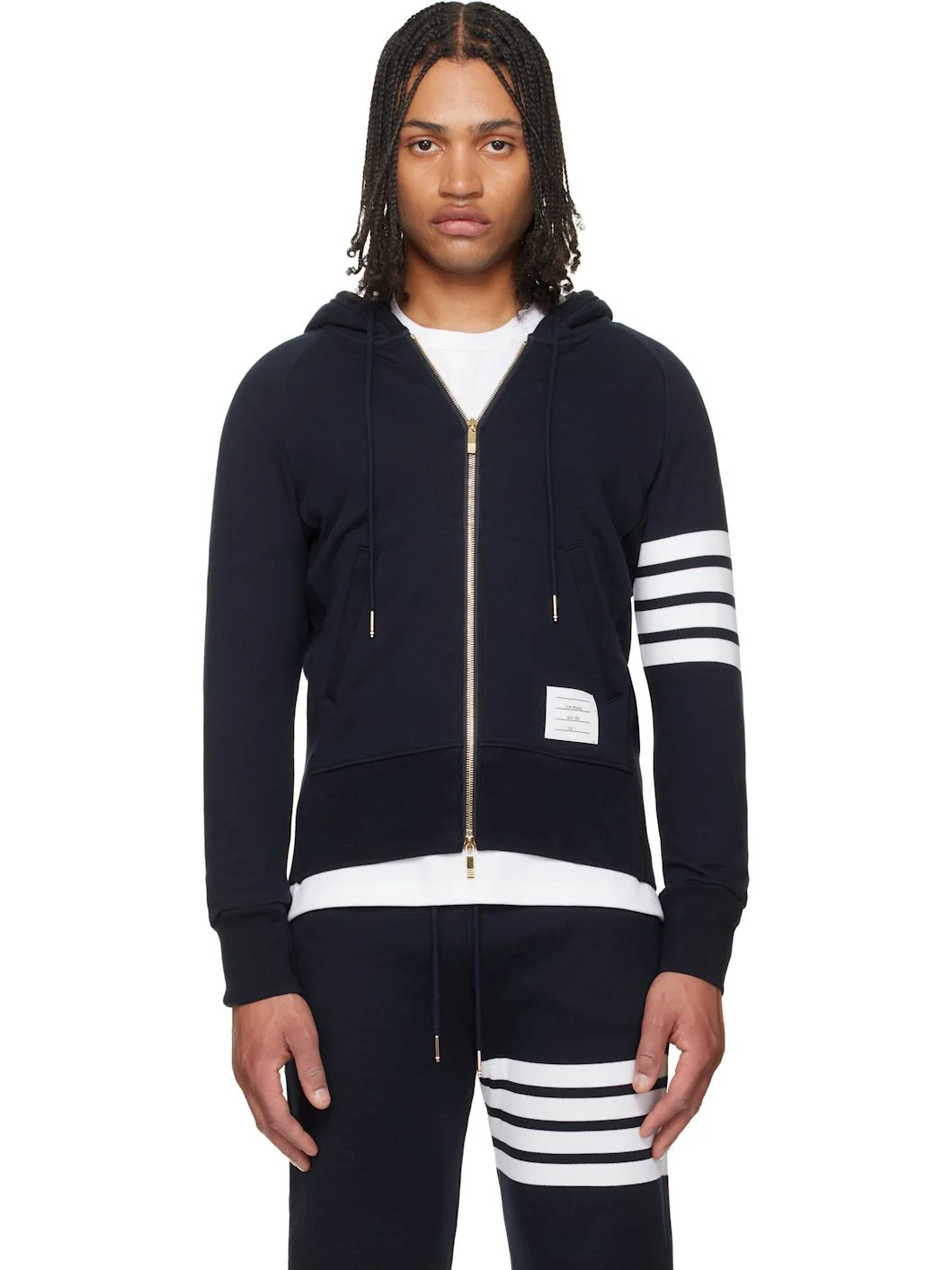 Navy Classic Loopback 4-Bar Zip-Up Hoodie - 1