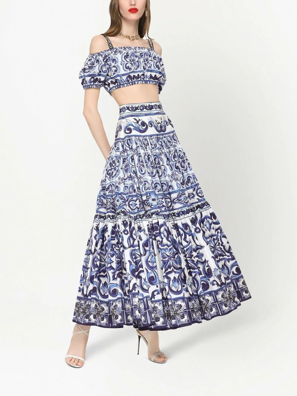 Majolica-print A-line maxi skirt - 3