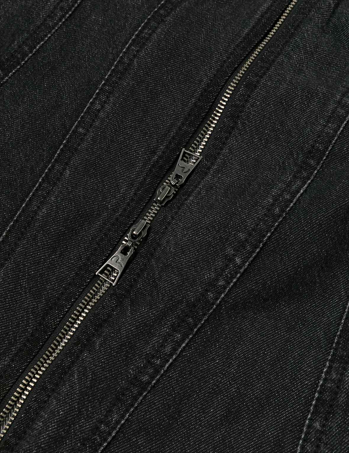 Seagull Embroidery with Studs Fashion Fit Denim Zipper Dress - 6