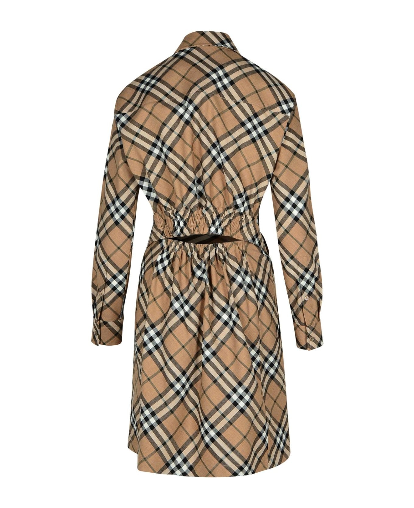 'check' Dress In Beige Wool Blend - 3