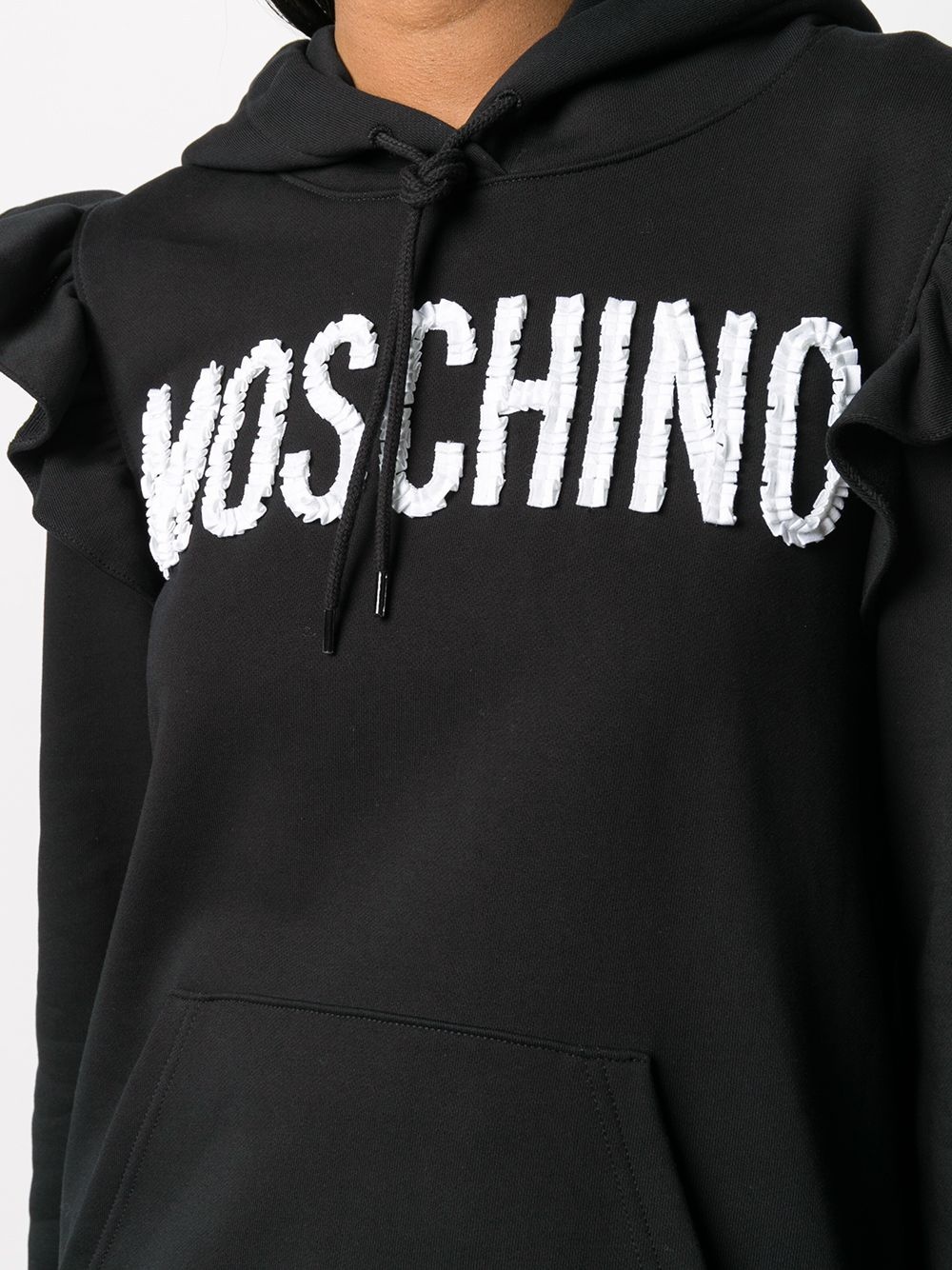 logo-embellished frill-trim hoodie - 5